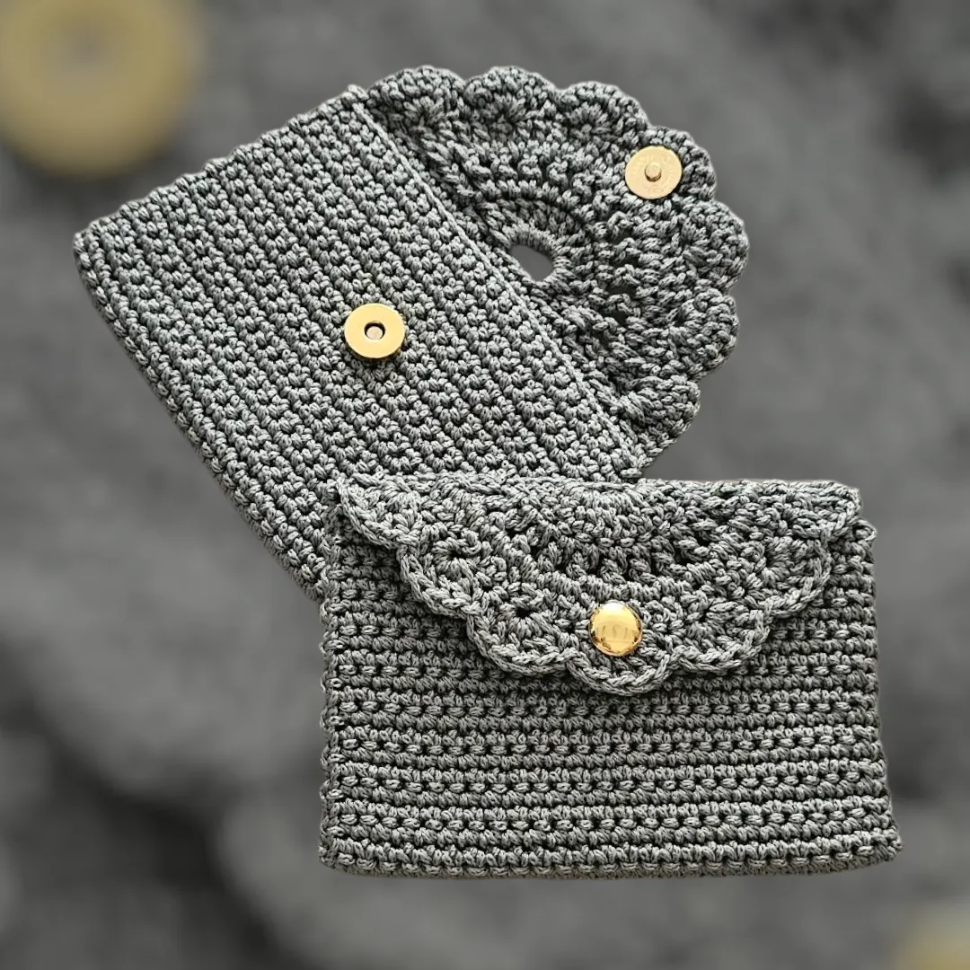 Gri El Örgüsü Kapaklı Cüzdan