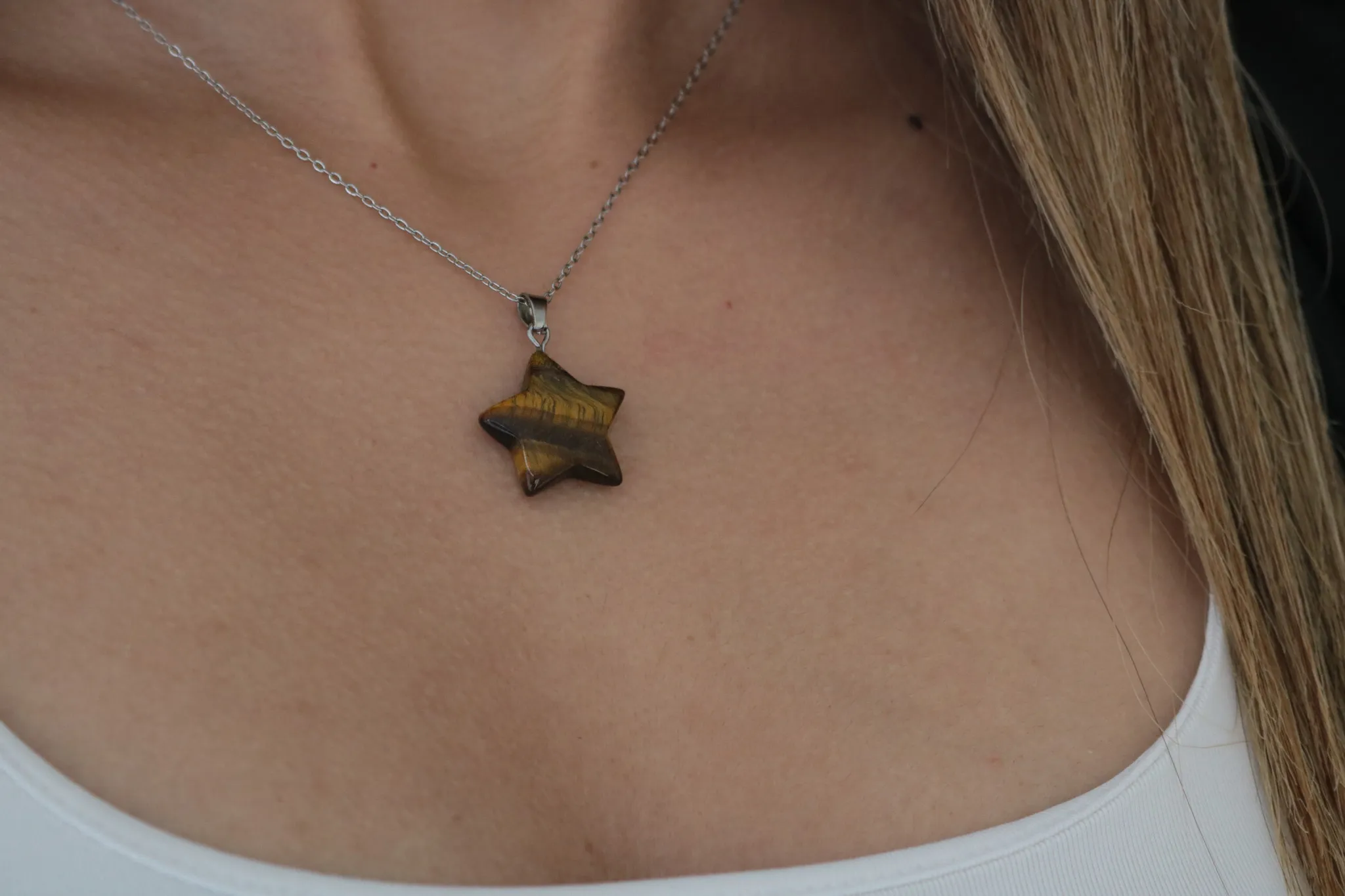 Kaplan Gözü Taşından Kadın Kolye Orijinal Kaplan Gözü Taşı