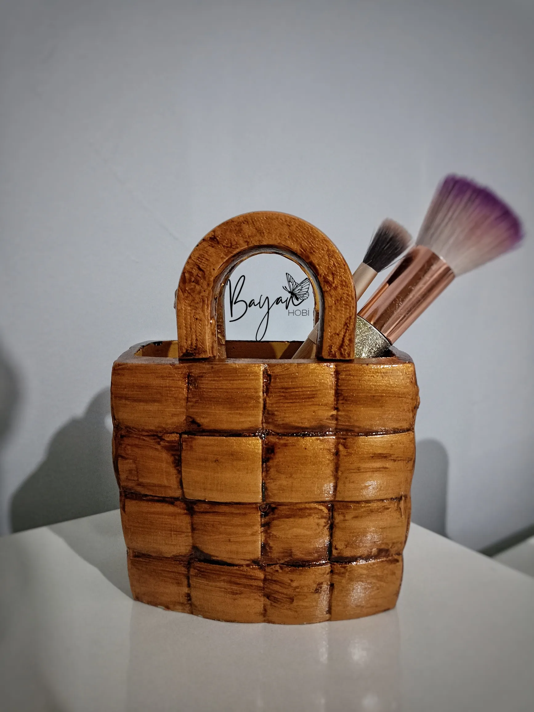 Ahşap Görünümlü Dekoratif Mini Sepet