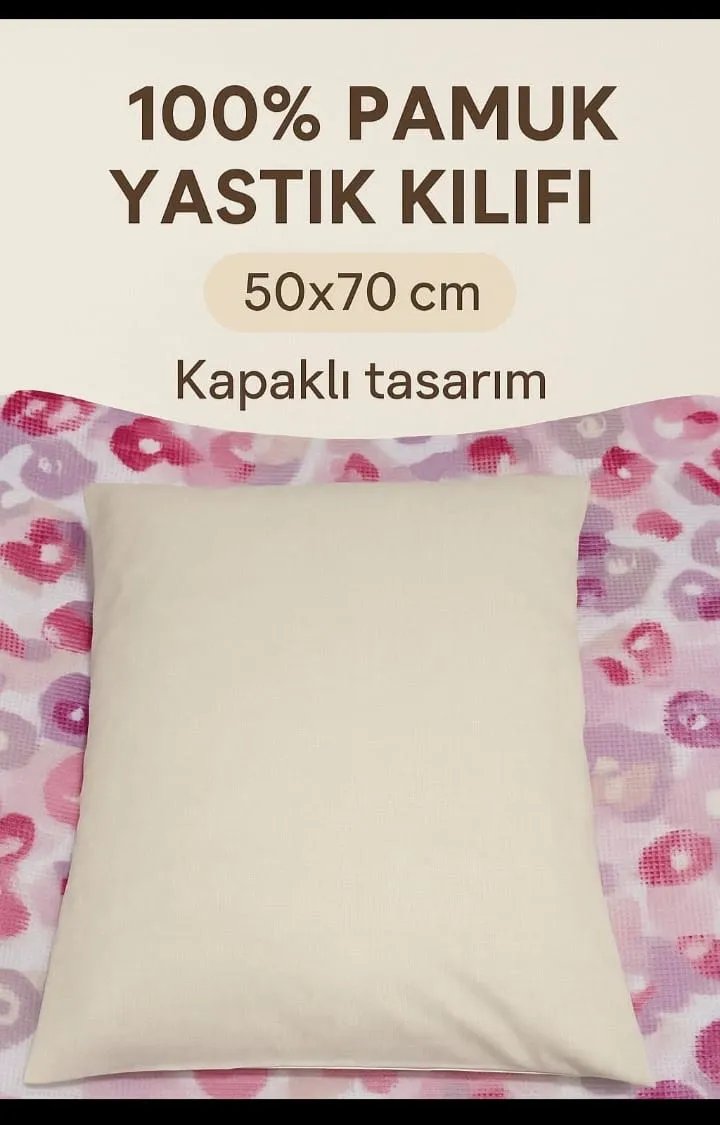 %100 Pamuk Kapaklı Yastık Kılıfı – 50x70 cm Standart Ölçü, Nefes Alan Kumaş