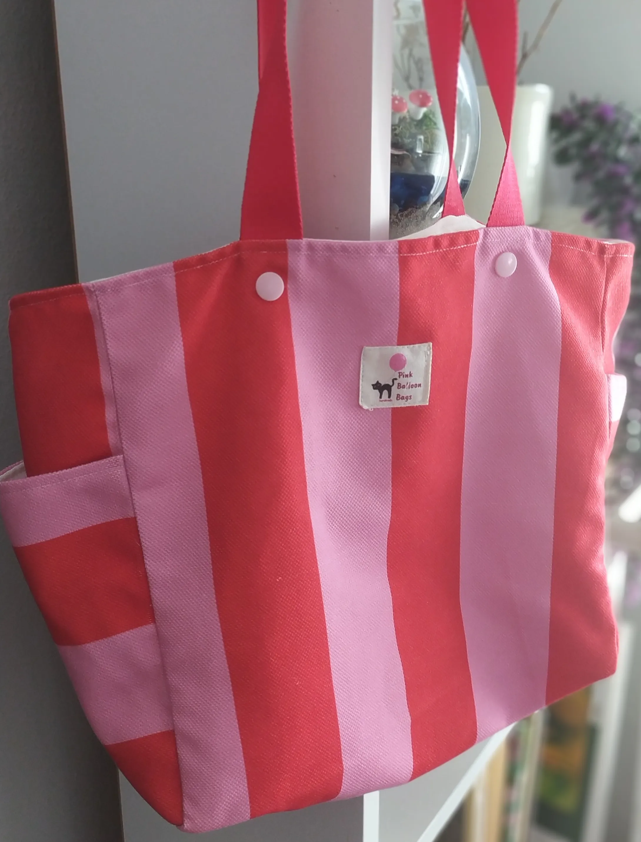 Pembe ve Fuşya Çizgili Kanvas Çantas
