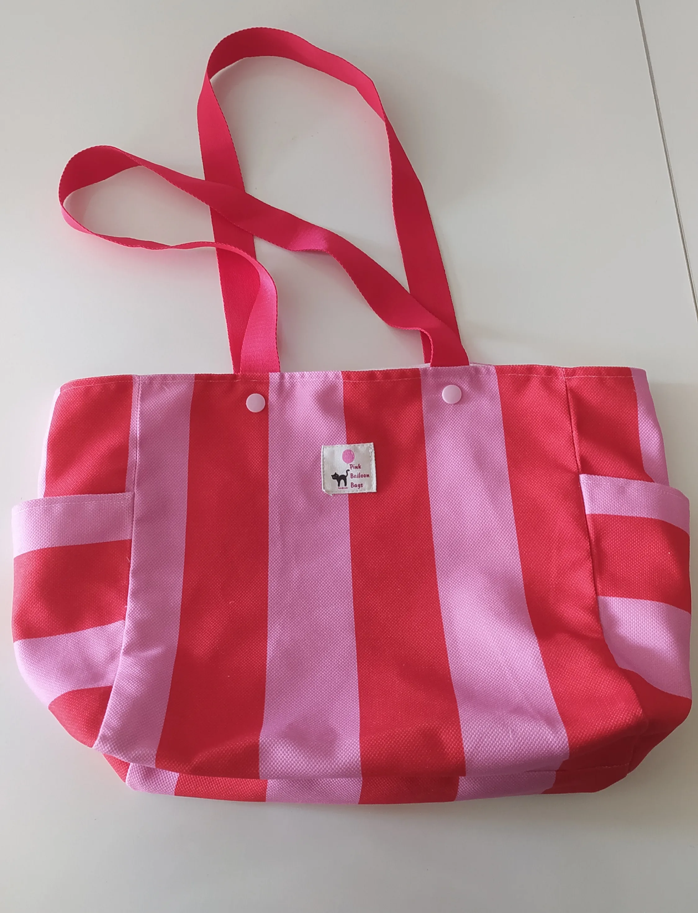 Pembe ve Fuşya Çizgili Kanvas Çantas