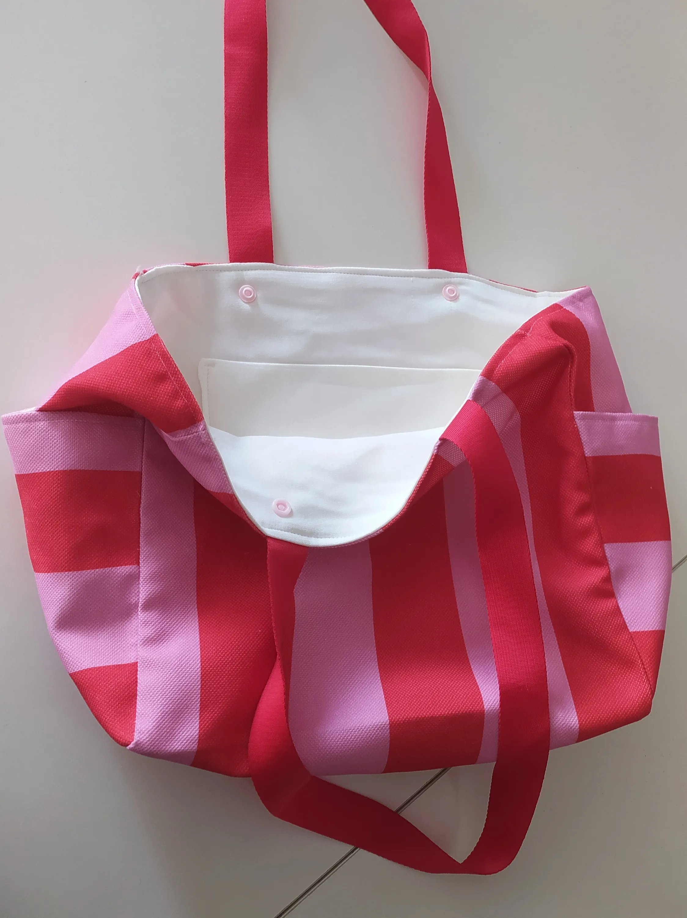 Pembe ve Fuşya Çizgili Kanvas Çantas