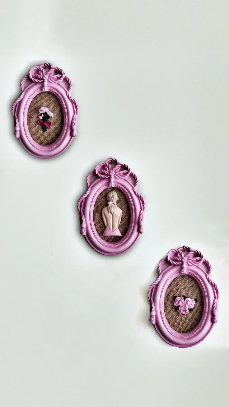 Pembe Oval Çerçeveli 3’lü Dekor Seti