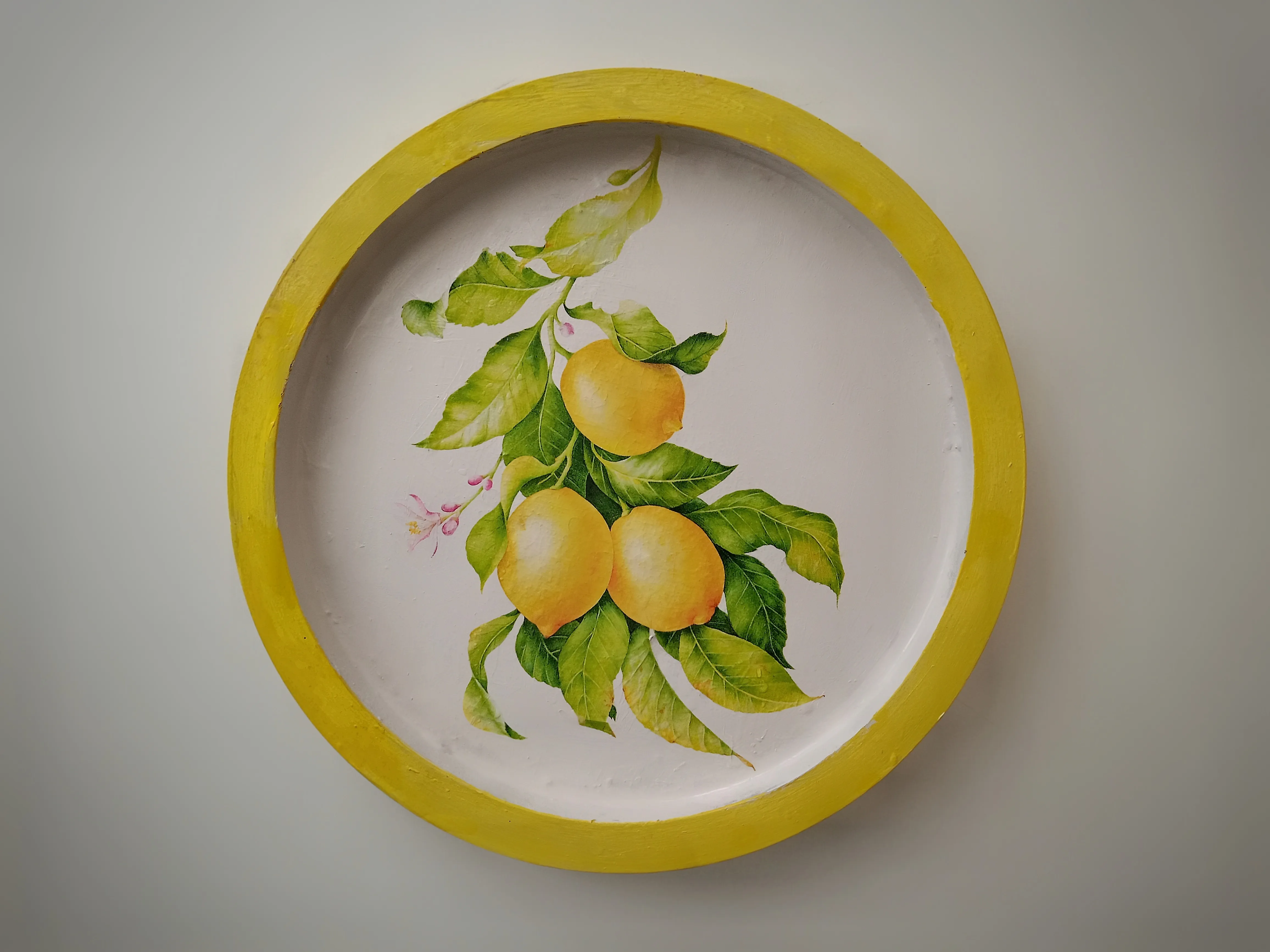 Sarı Limon Desenli Yuvarlak Sunumluk
