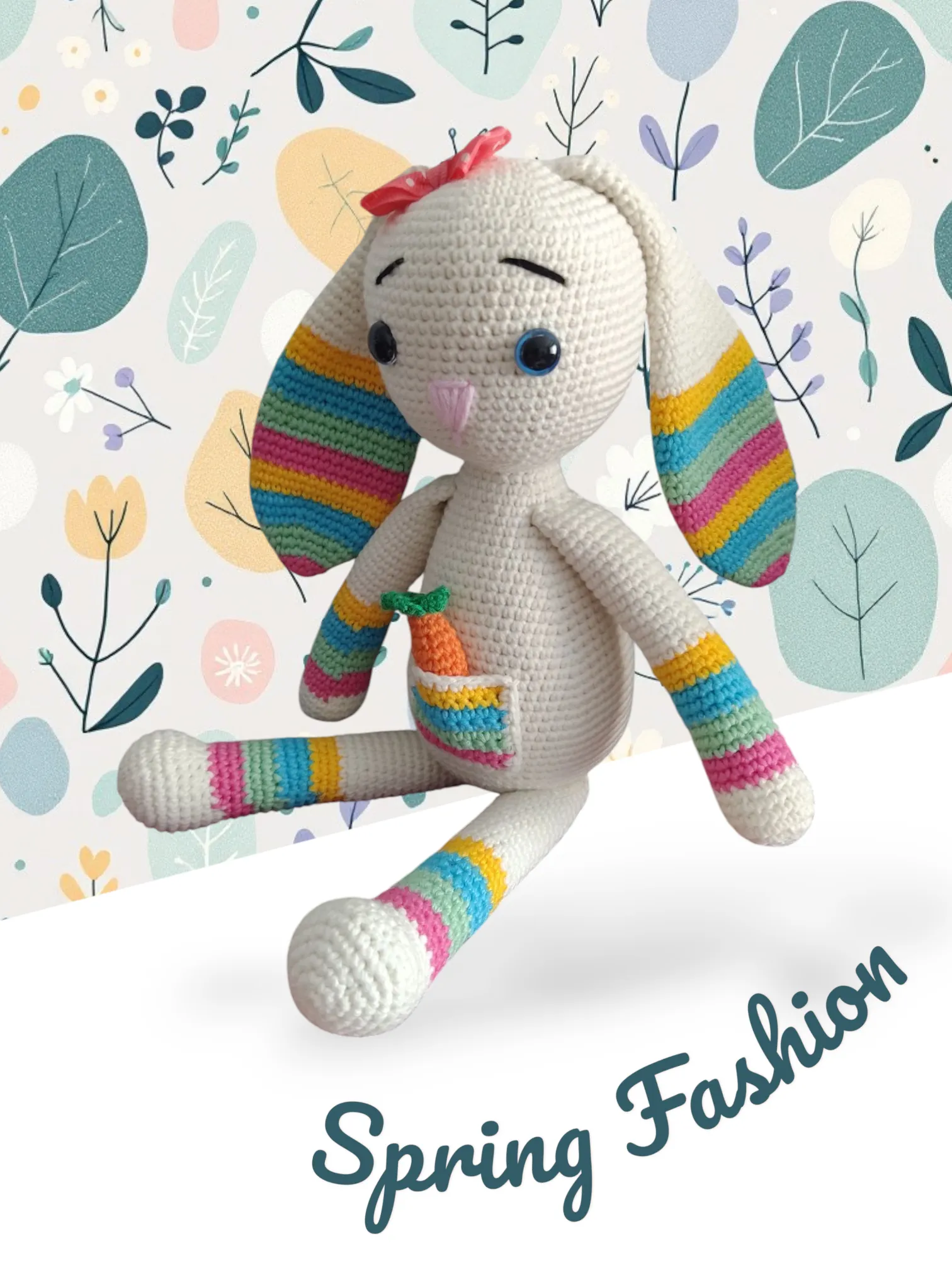 Gökkuşağı Detaylı Amigurumi Tavşan Oyuncak