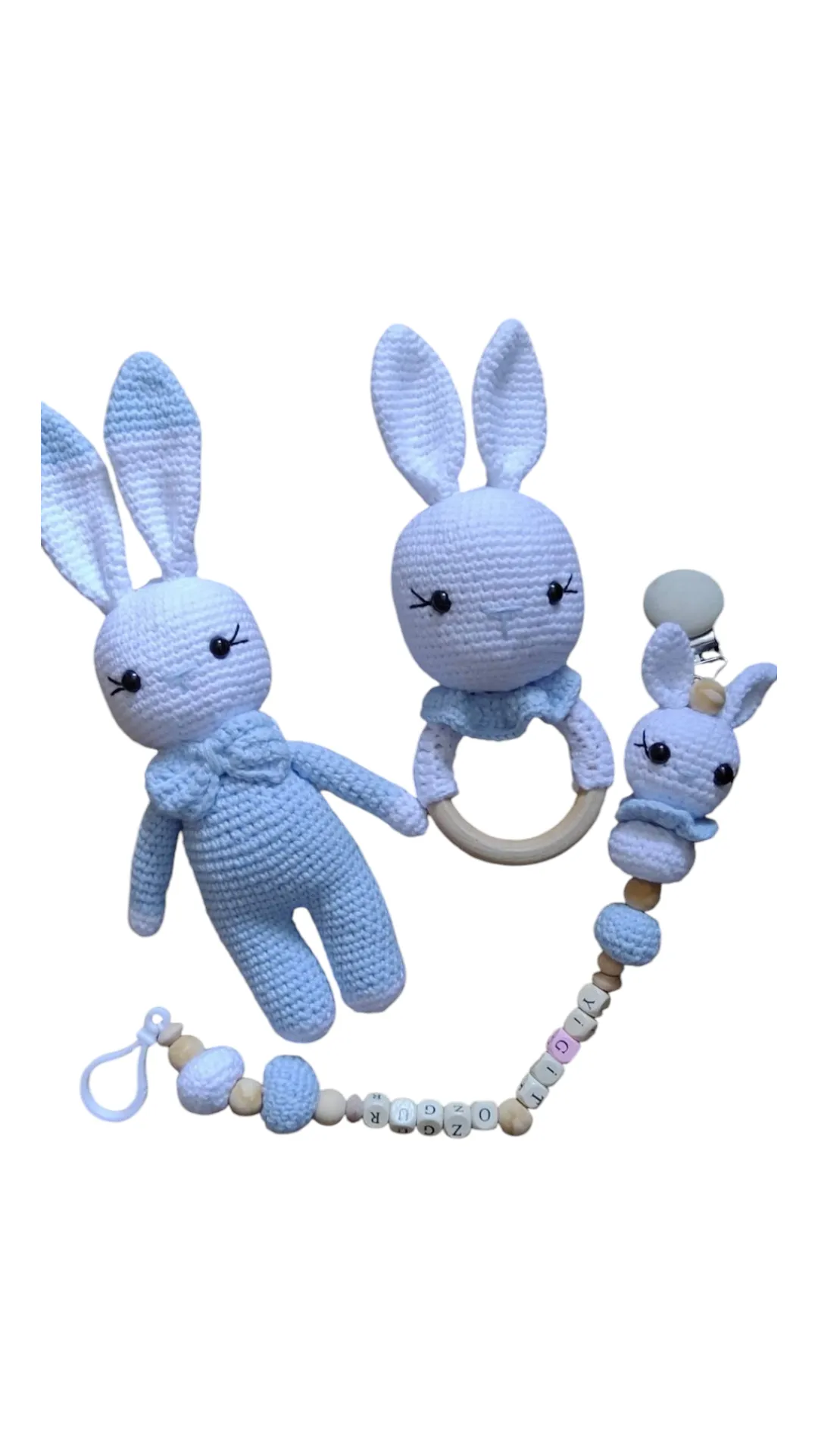 Mavi Tavşan Figürlü Amigurumi Bebek Seti