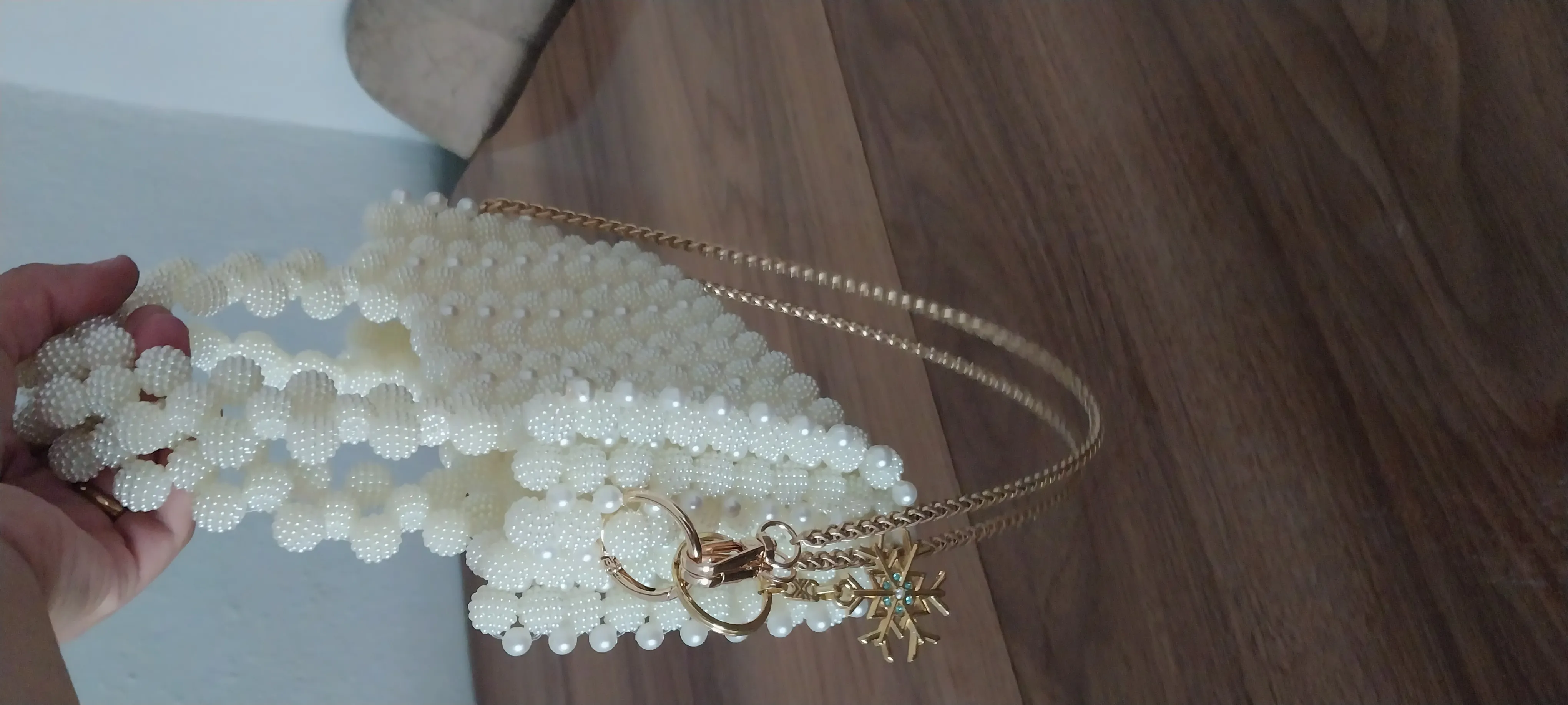 Cream Color Pearl Beaded Handbag