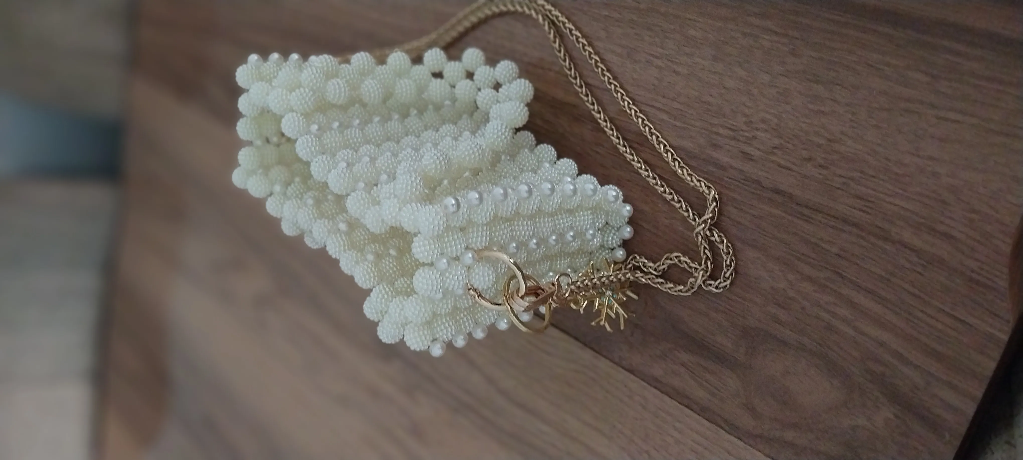 Cream Color Pearl Beaded Handbag