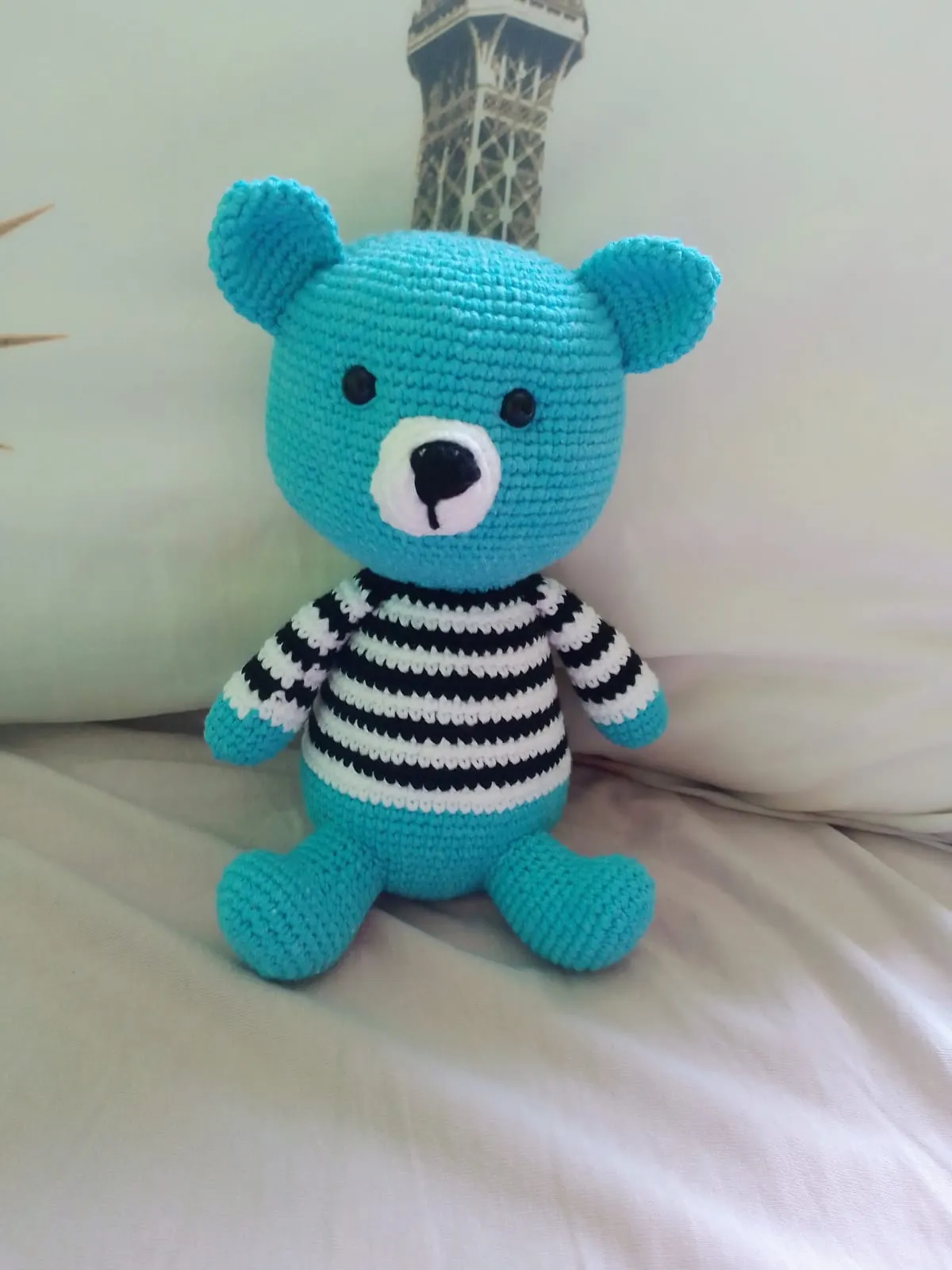 25 cm El Yapımı Amigurumi Ayıcık Mavi Örgü Oyuncak Peluş Bebek