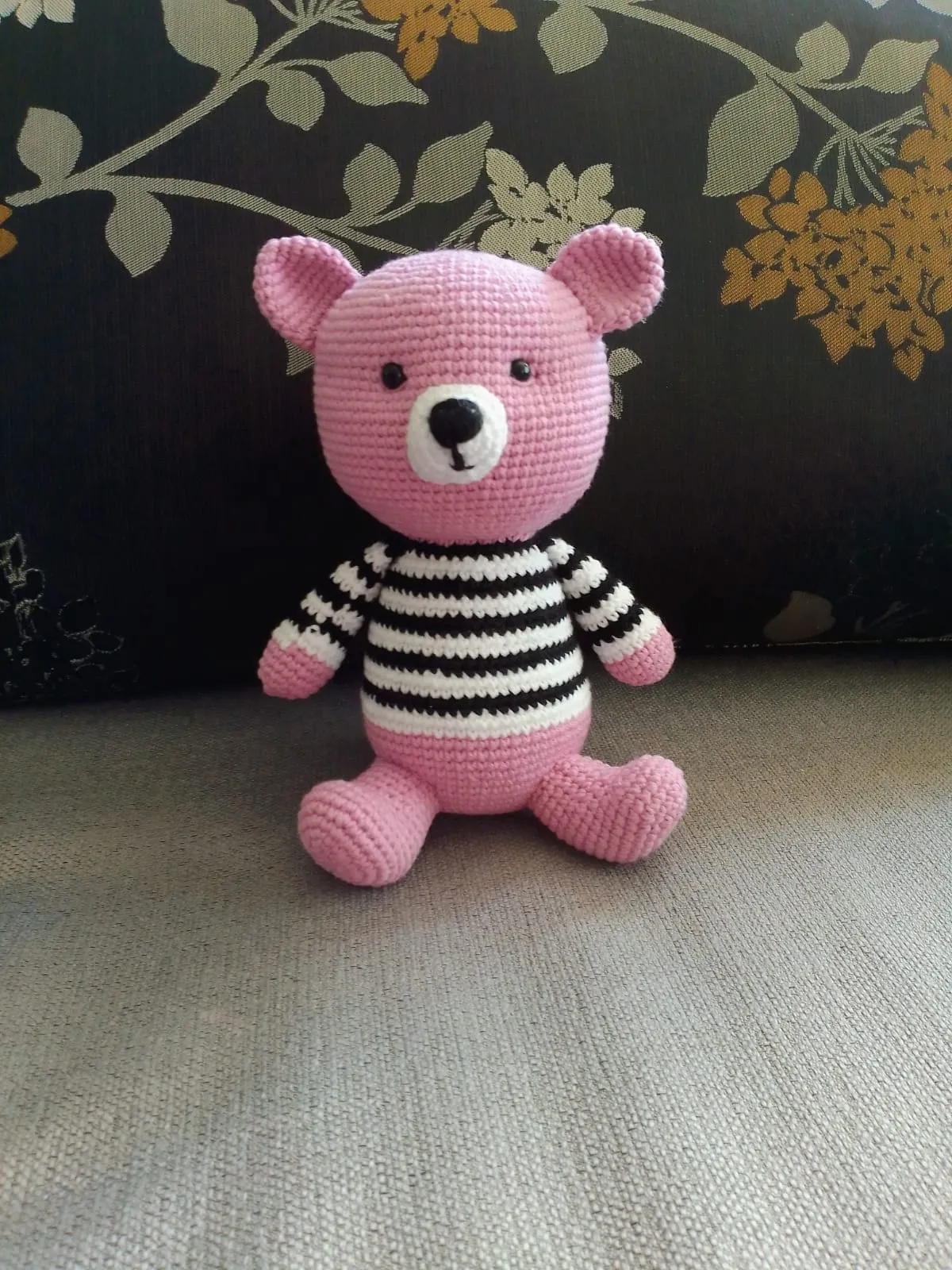 25 cm El Yapımı Amigurumi Pembe Ayıcık Örgü Oyuncak Bebek
