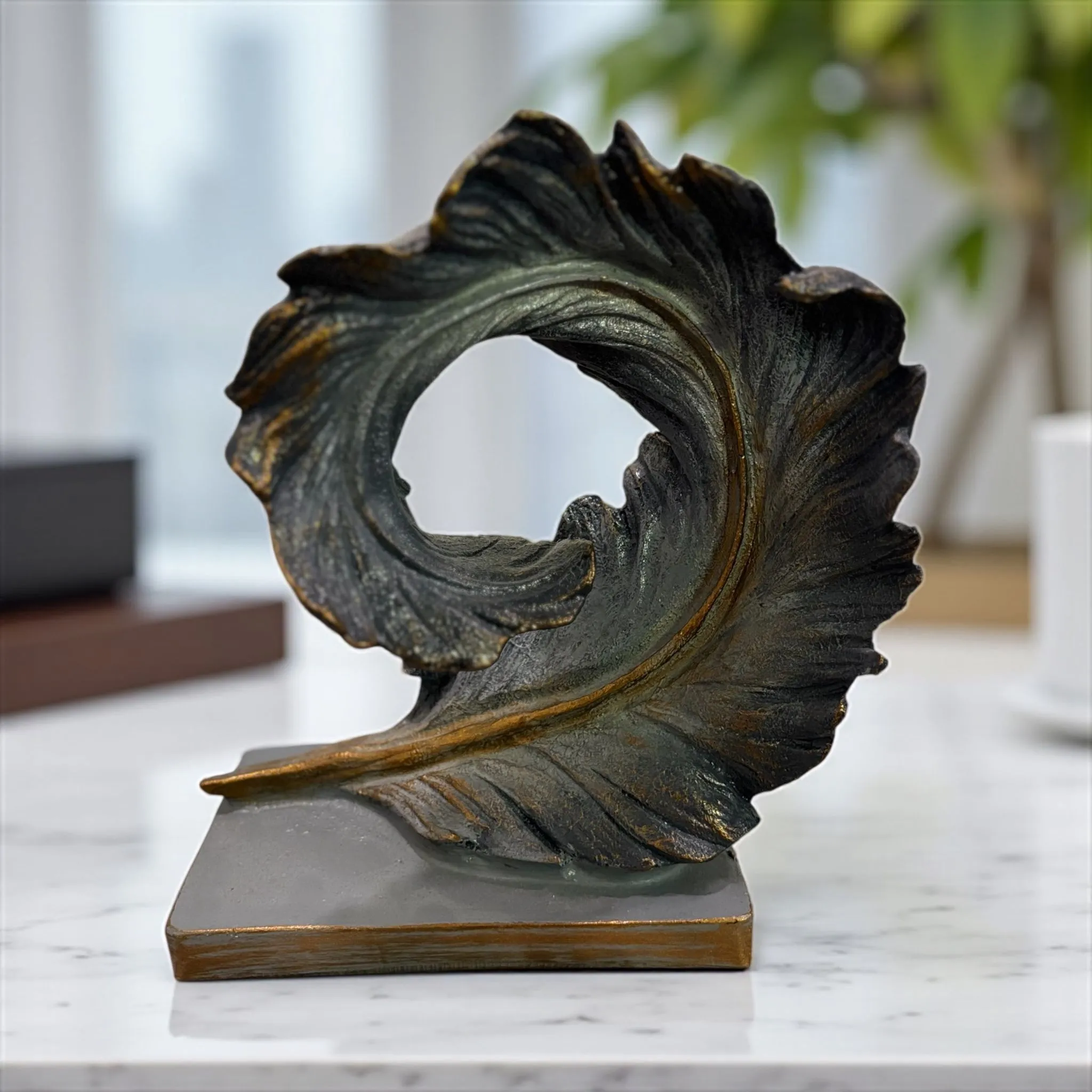 El Yapımı Spiral Yaprak Dekor Bronz Eskitme Sanatsal Obje