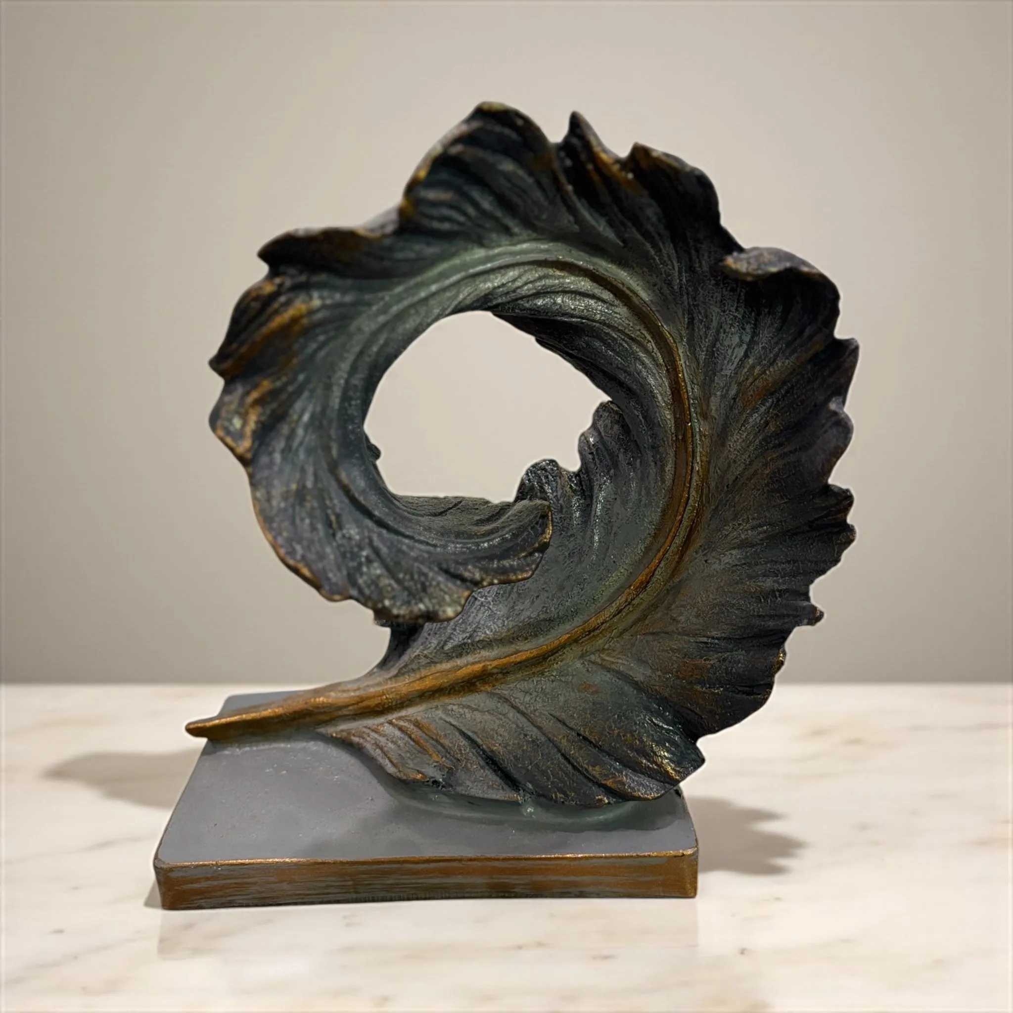 El Yapımı Spiral Yaprak Dekor Bronz Eskitme Sanatsal Obje