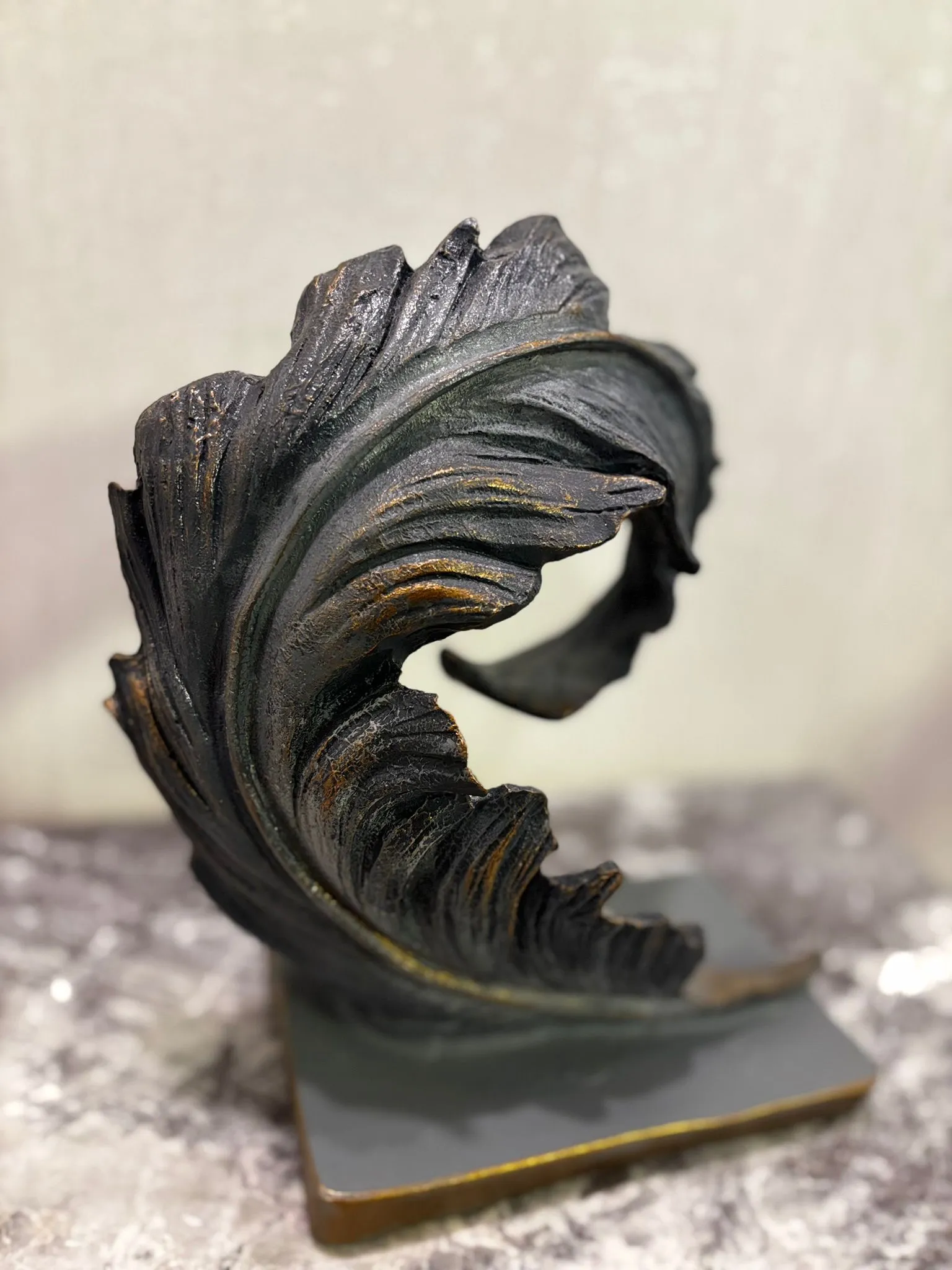 El Yapımı Spiral Yaprak Dekor Bronz Eskitme Sanatsal Obje