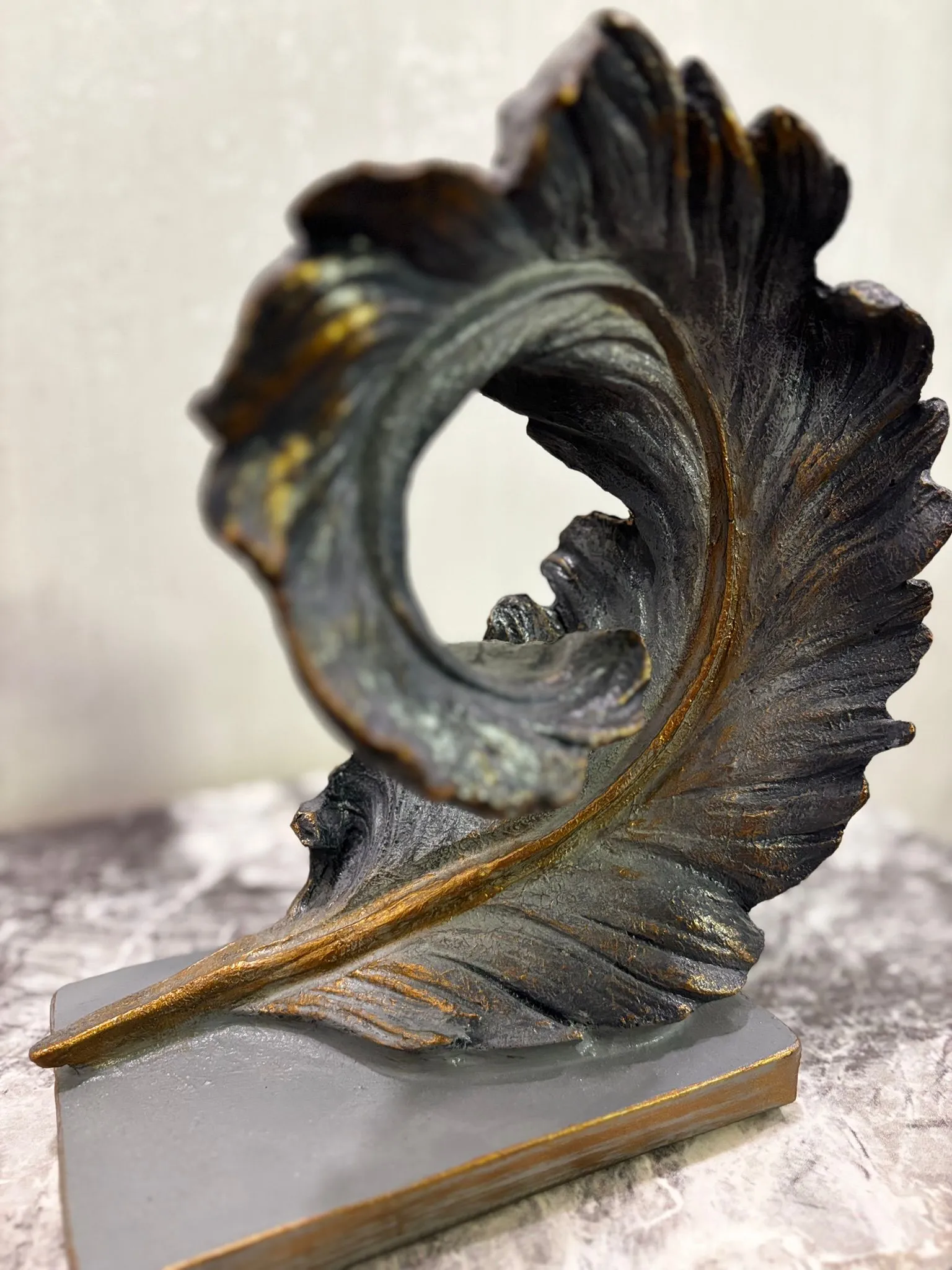 El Yapımı Spiral Yaprak Dekor Bronz Eskitme Sanatsal Obje