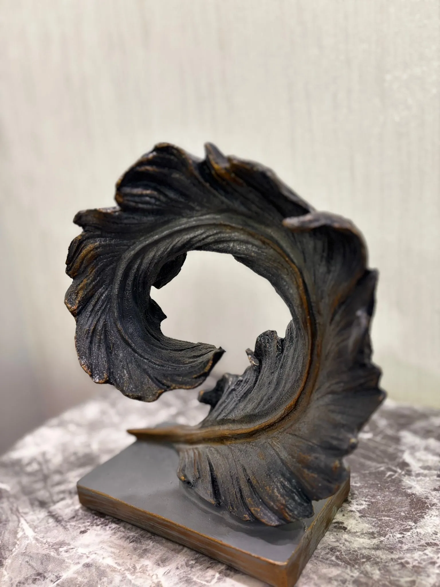 El Yapımı Spiral Yaprak Dekor Bronz Eskitme Sanatsal Obje