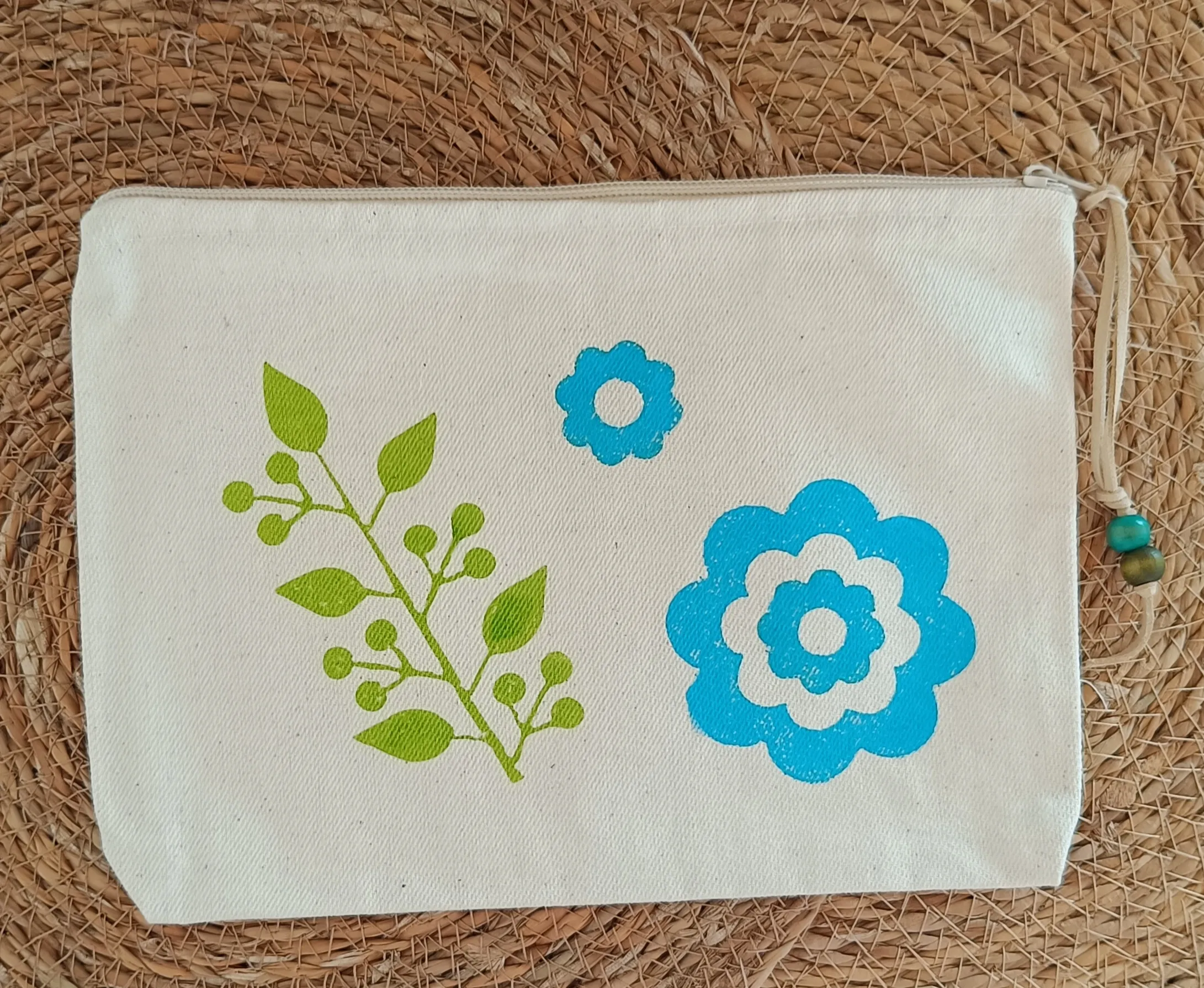 Çiçek Ahşap Baskı  El Çantası
