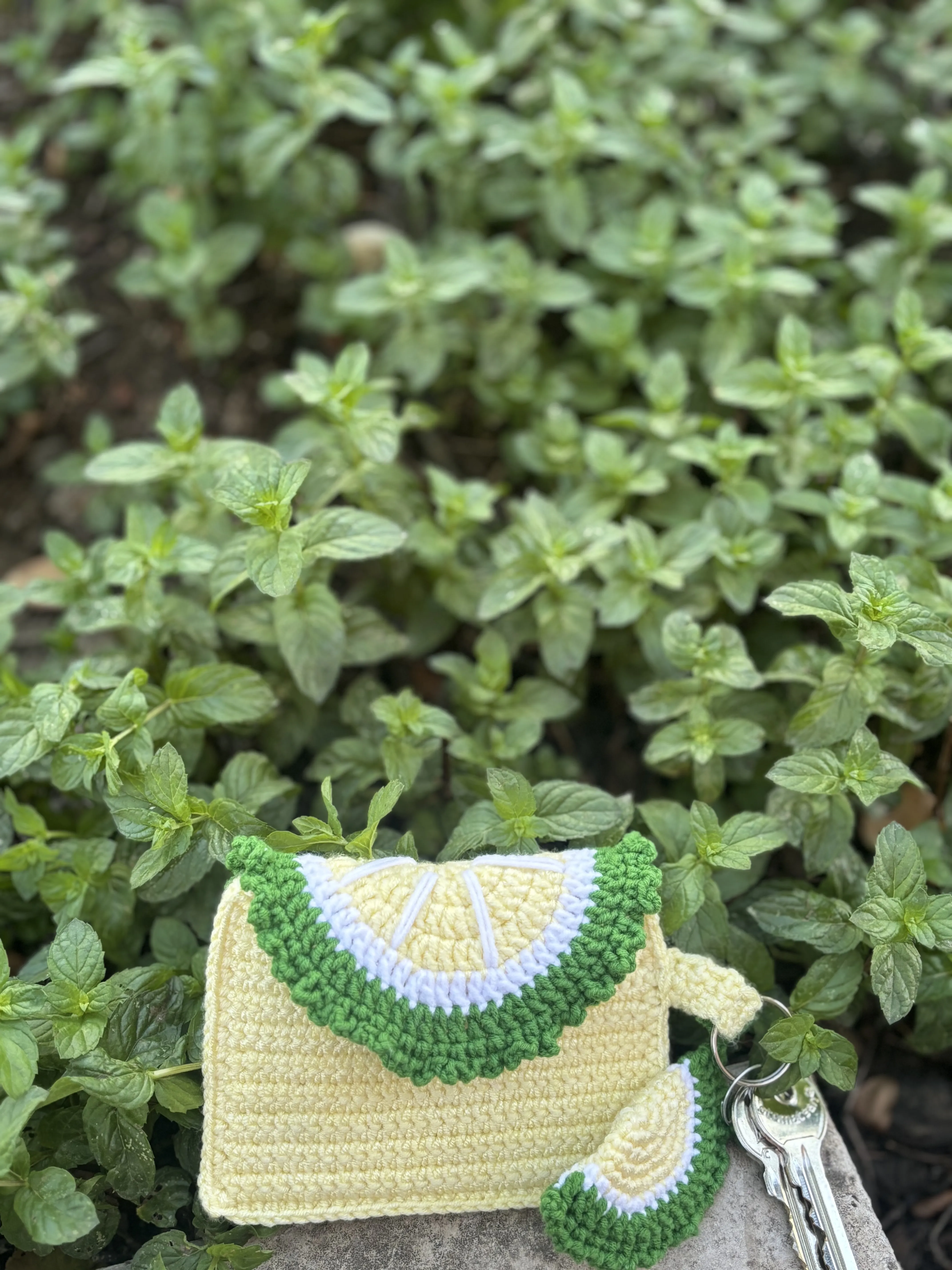 El Yapımı Limon Motifli Mini Cüzdan & Anahtarlık