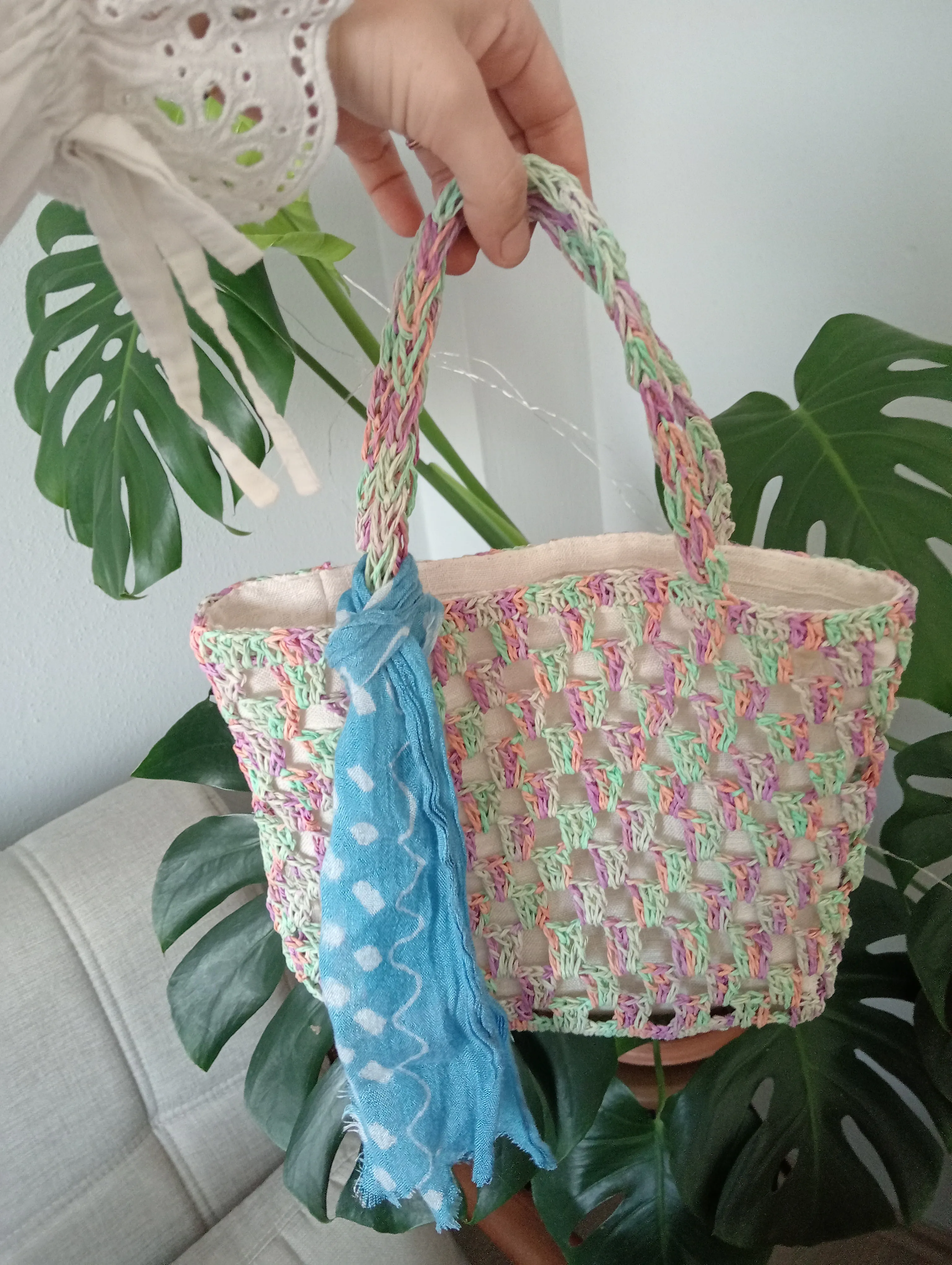 Batik Desen Hasır Çanta – El Yapımı, Astarı Kumaşlı