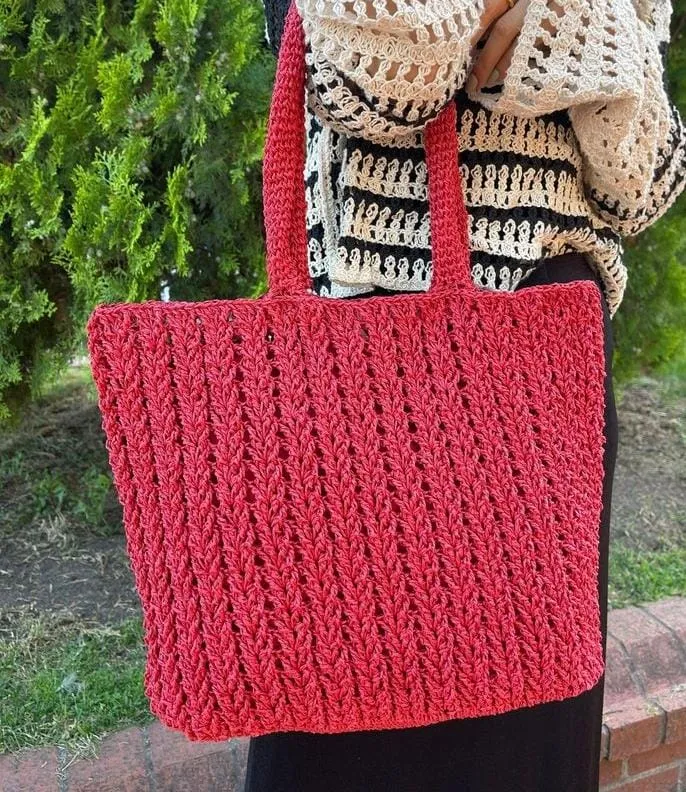 El Yapımı Hasır İp Çanta Kağıt İp Örgü Büyük Boy Plaj ve Günlük Çanta