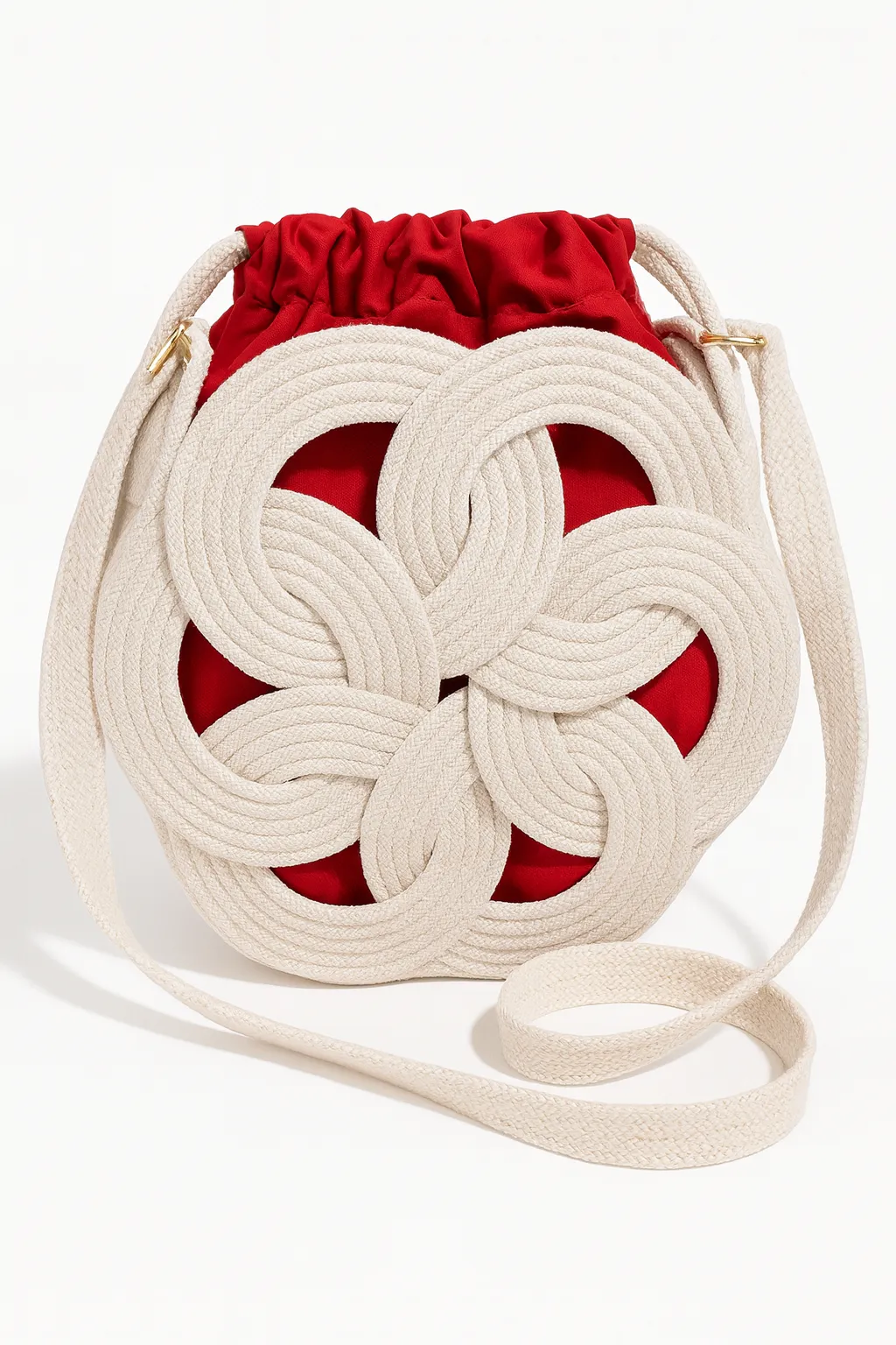 Handmade Knotted Knit Detailed Bag – Red Lined, Shoulder Bag