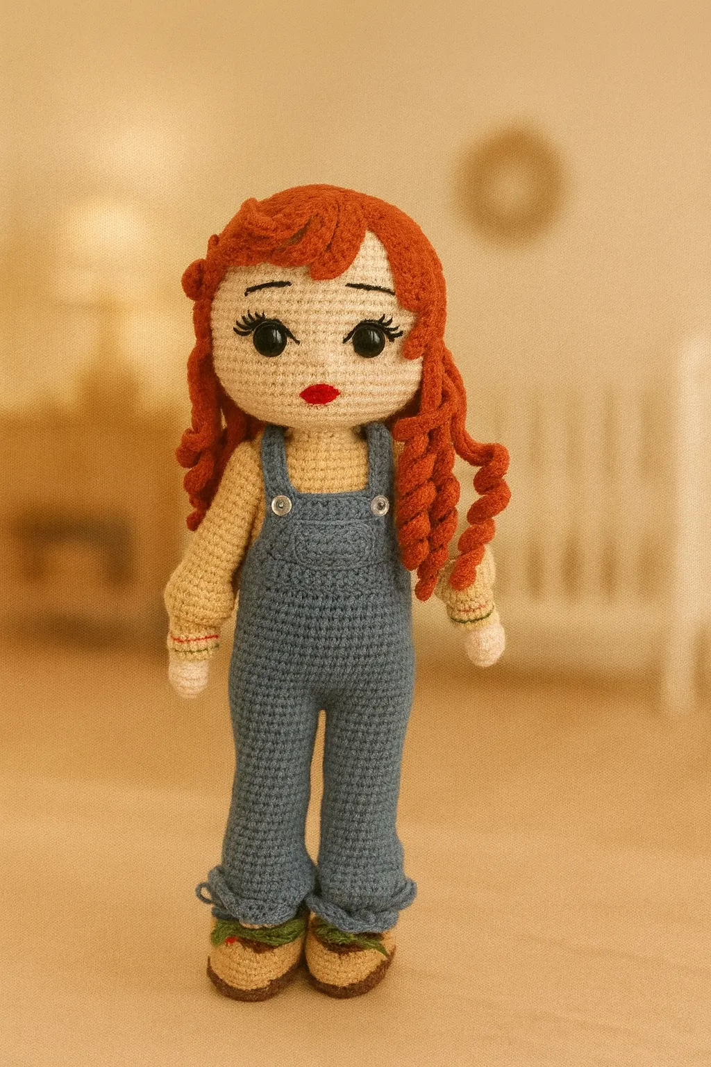 Kırmızı Saçlı El Yapımı Tulumlu Mira Bebek