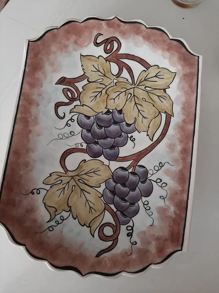 Üzüm Desenli El Yapımı Pasta Tabağı