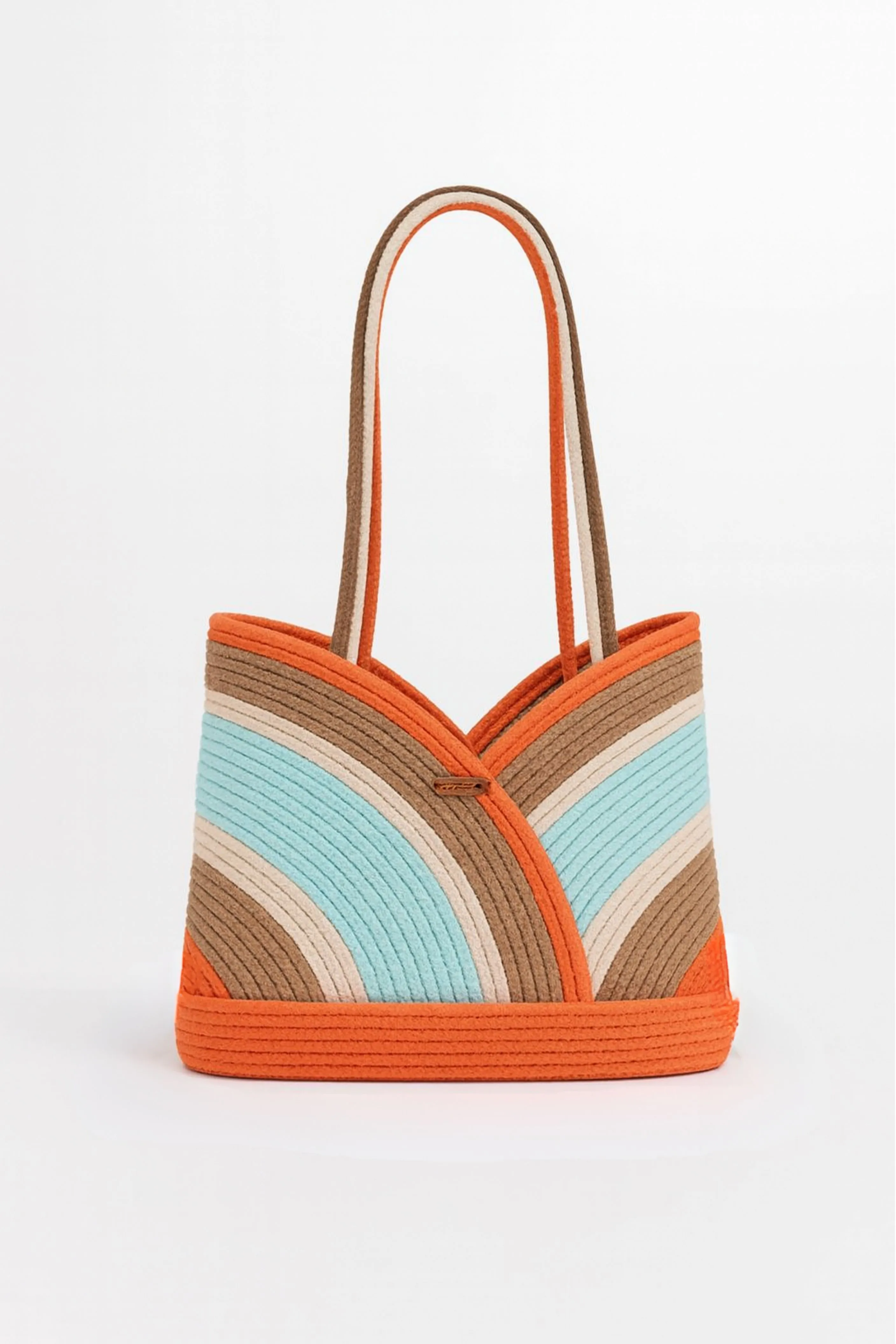 Macrame Bag – Modern Design with Orange, Aqua Green and Coffee Tones