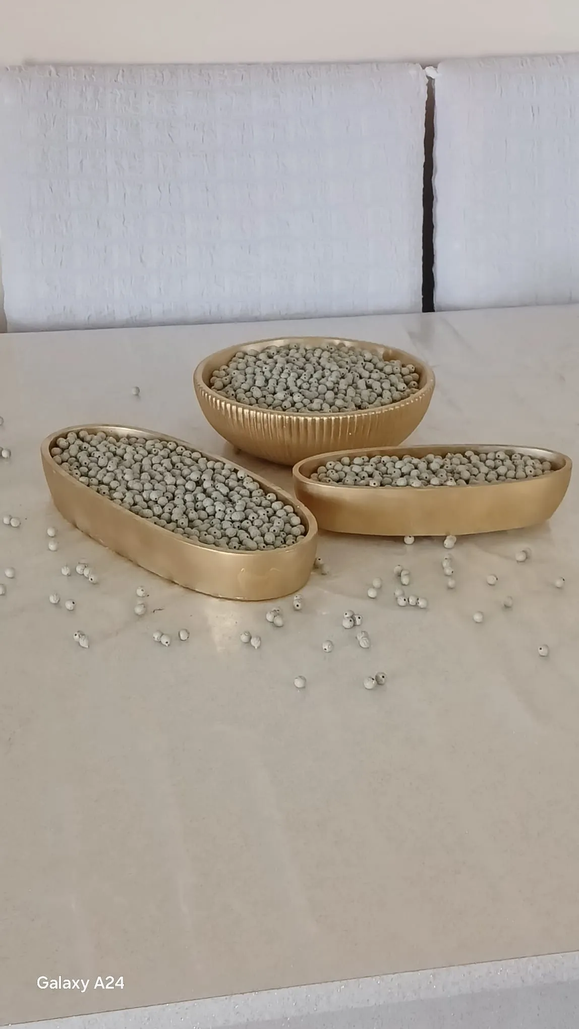 EL YAPIMI  ALTIN RENKLİ 3'LÜ DEKORATİF SET