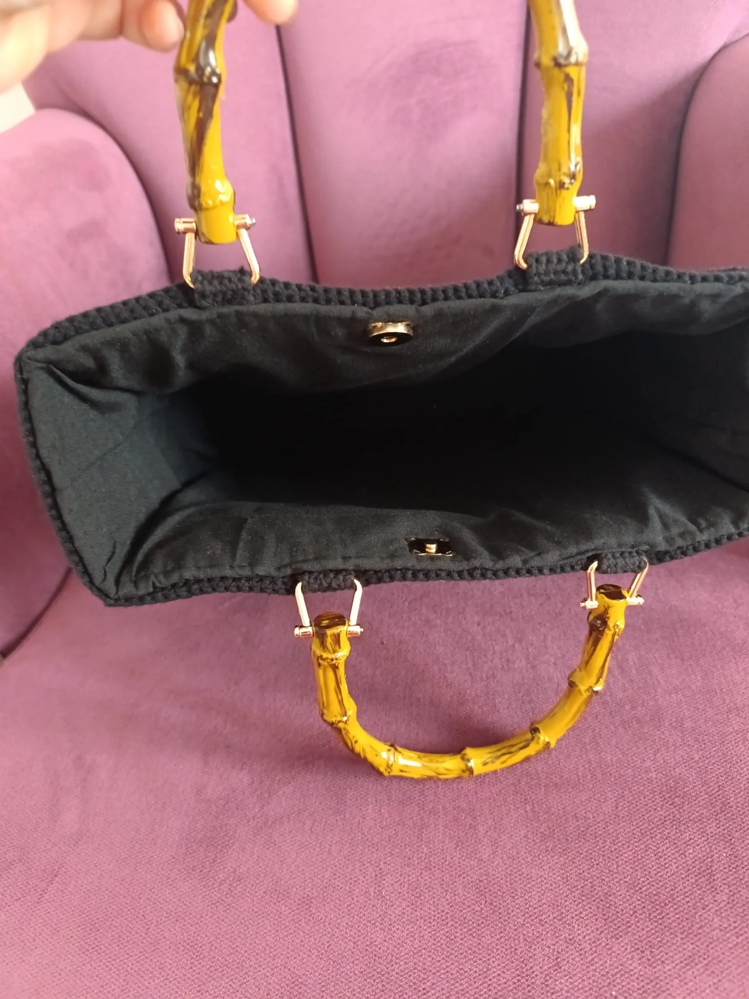 Bambu Saplı Astarlı Tasarım Çanta – 30x20 cm, Taban 10 cm
