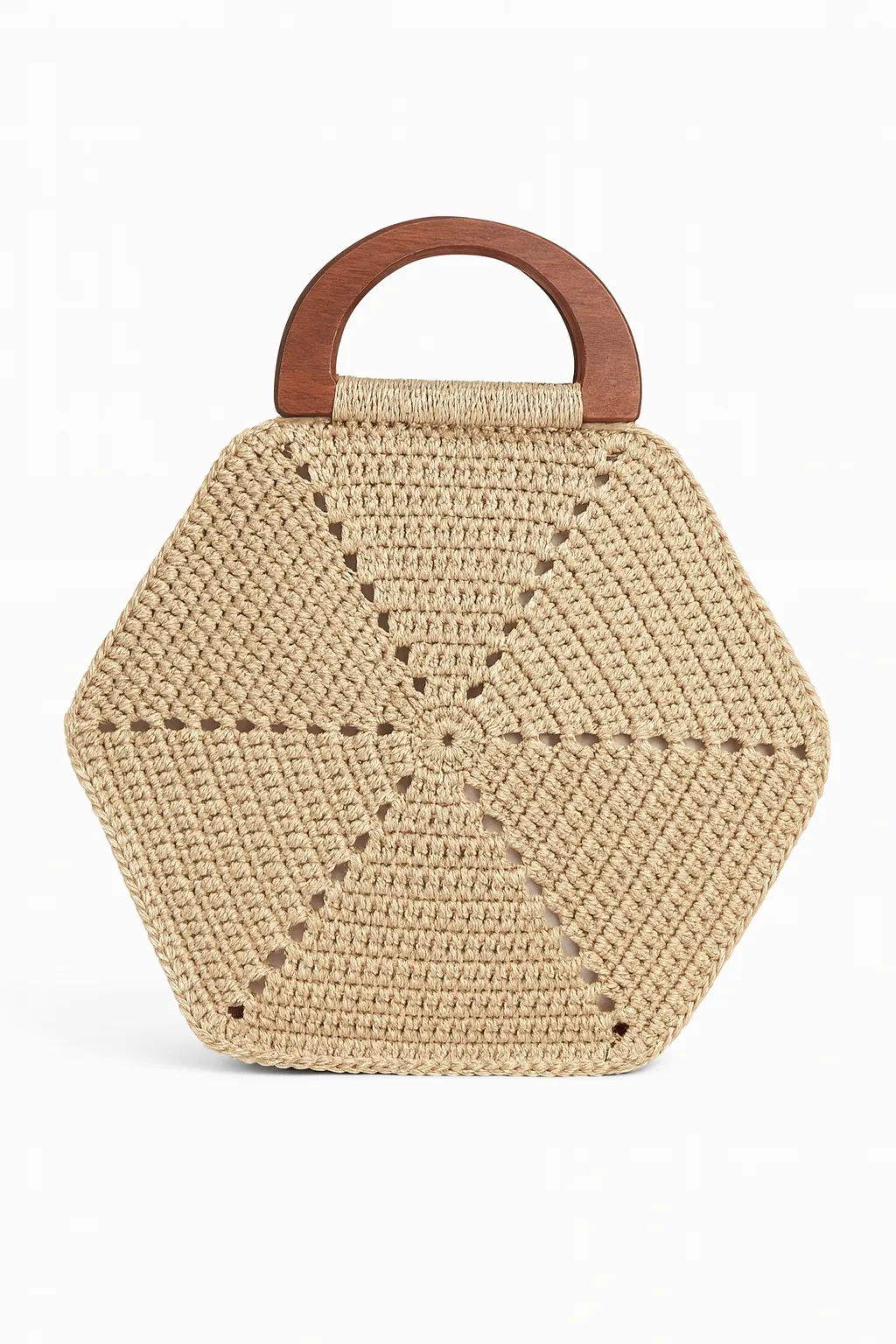  El Yapımı Krem Örgü Çanta | Ahşap Saplı Vintage Dokunuş