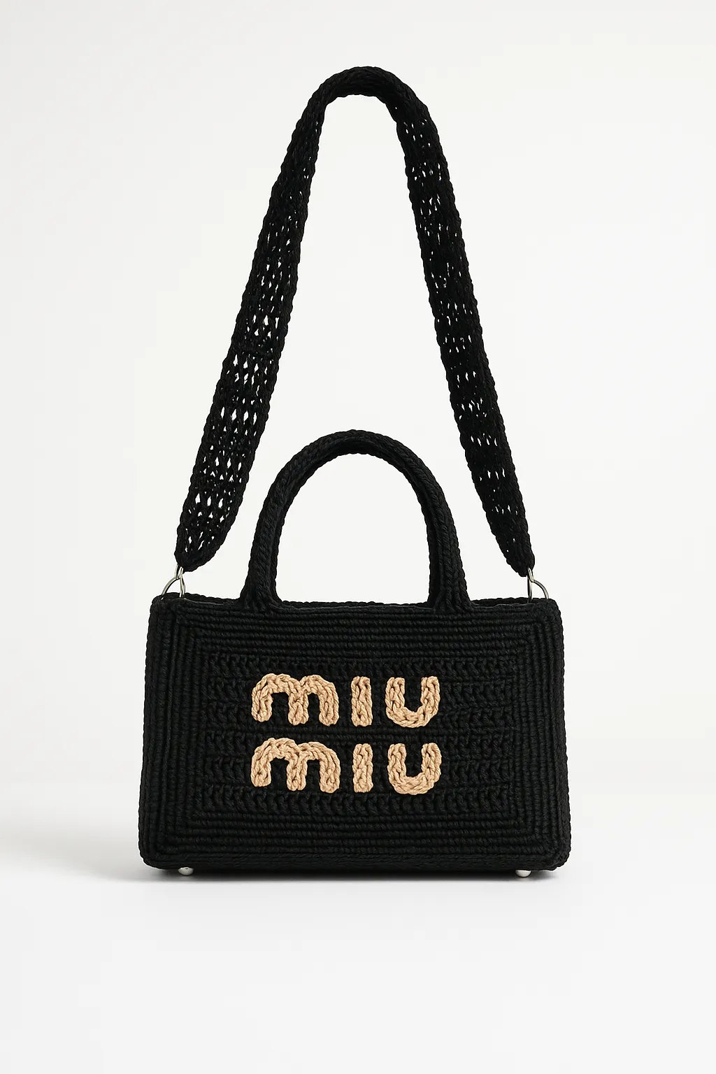 Siyah Rafya Örgü Tote Çanta 