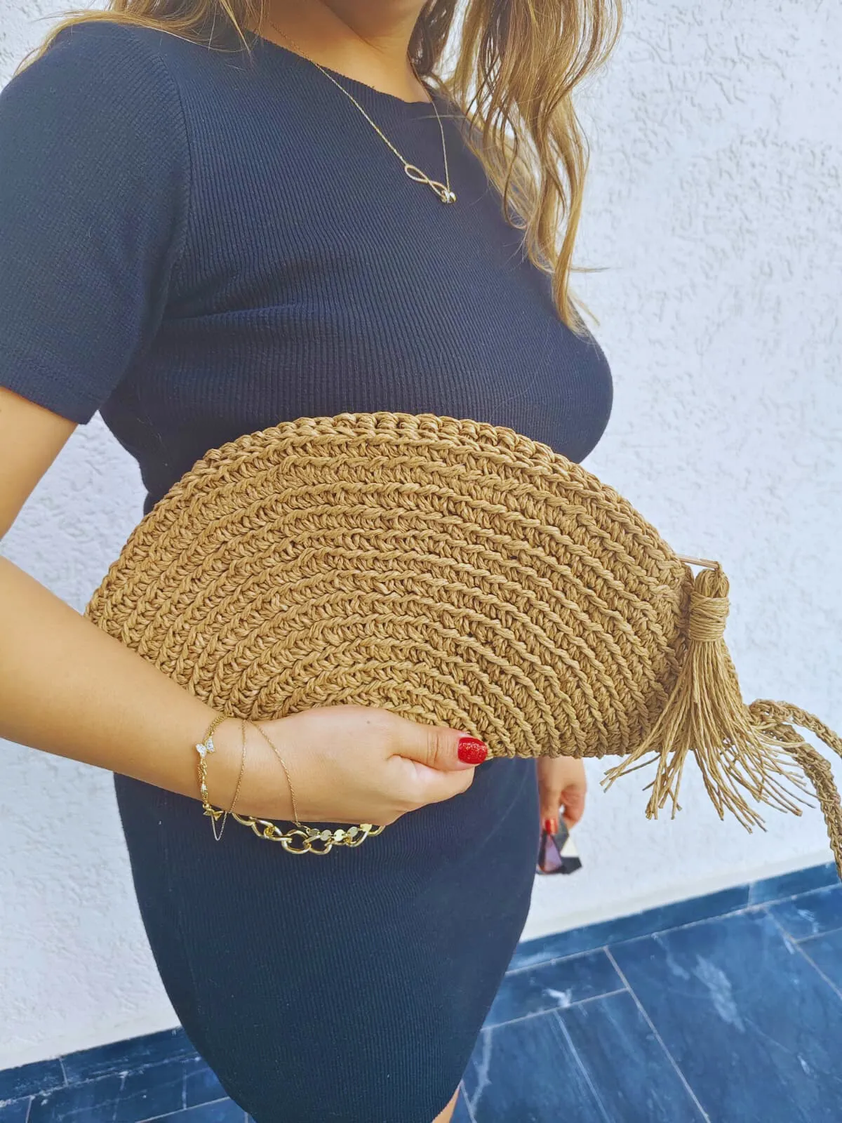 Hasır Clutch&Portföy Çanta – Yarım Ay Model Günlük & Özel Kullanım İçin