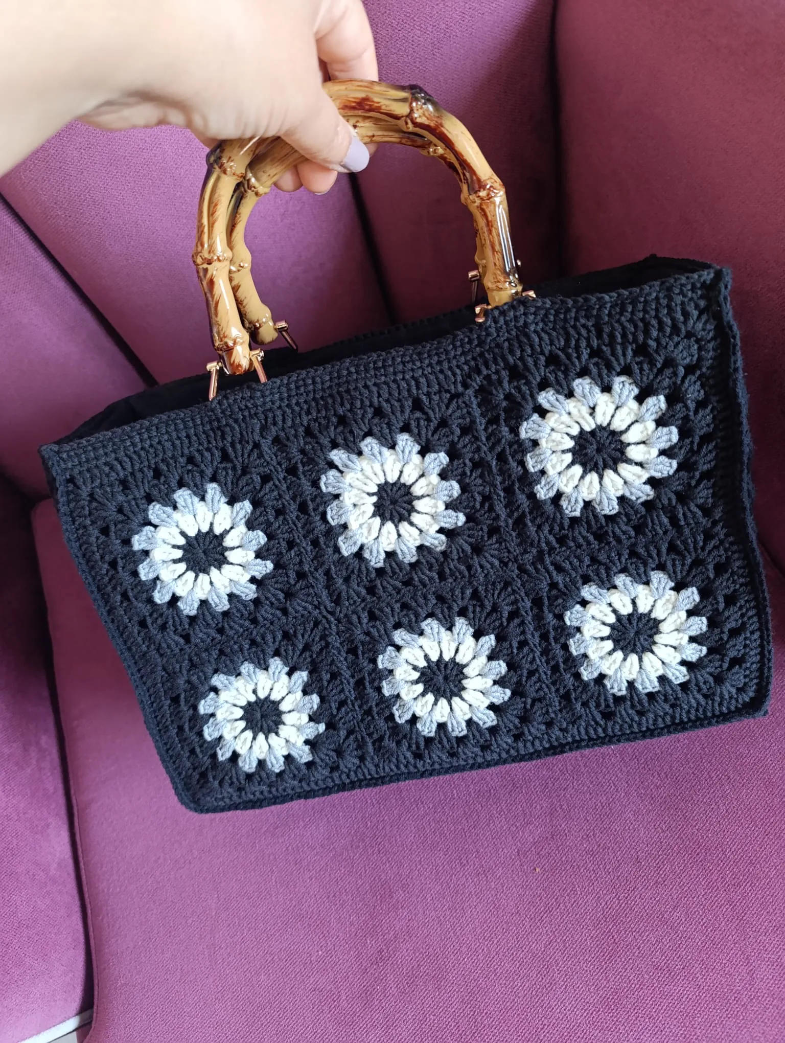 Bambu Saplı Astarlı Tasarım Çanta – 30x20 cm, Taban 10 cm