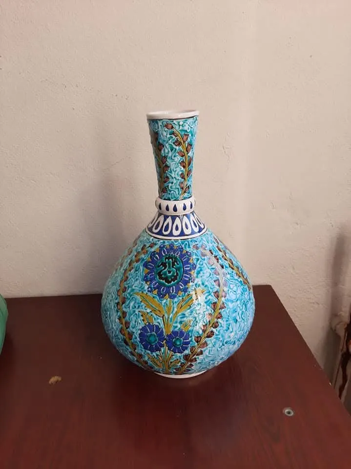 Turkuaz Boğumlu Osmanlı Desenli Vazo