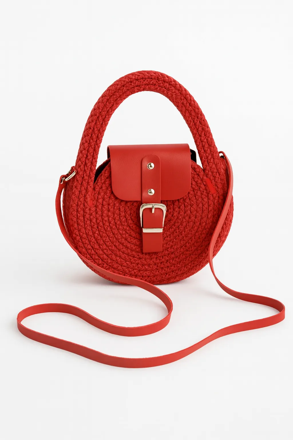 El Yapımı Yuvarlak Örgü Omuz Çantası