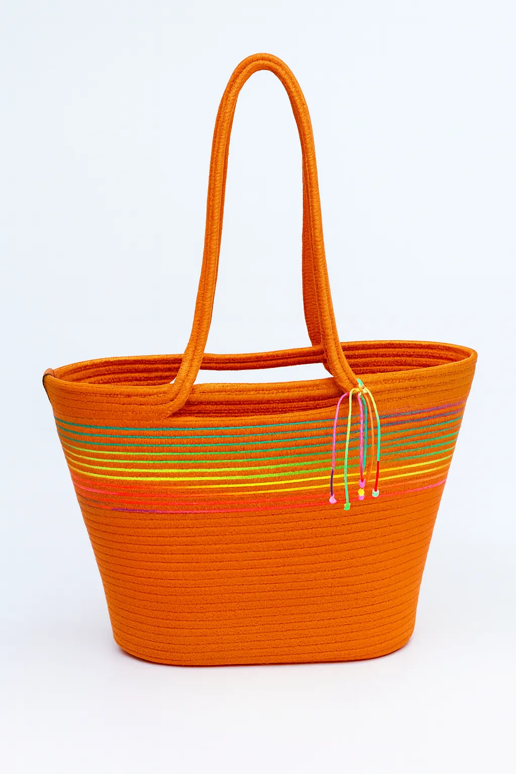Handmade Knitted Beach Bag – Colorful Striped, Large Volume, Handle Model