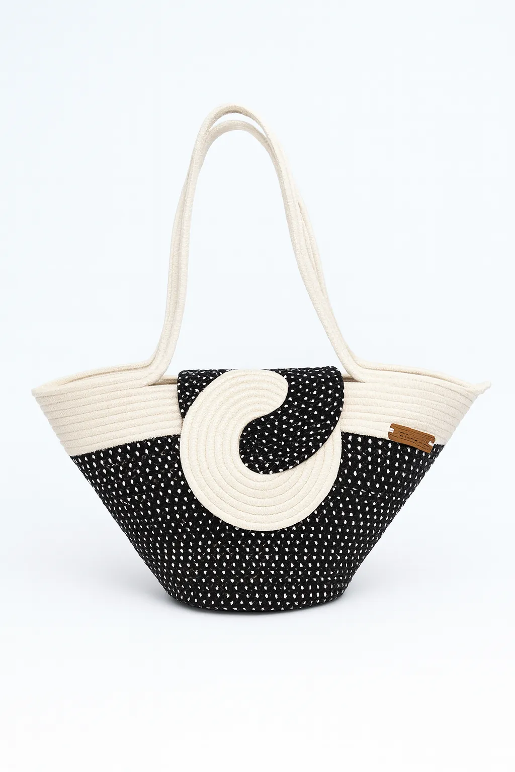 Black and Cream Spiral Flap Shoulder Bag – Handmade Large Size