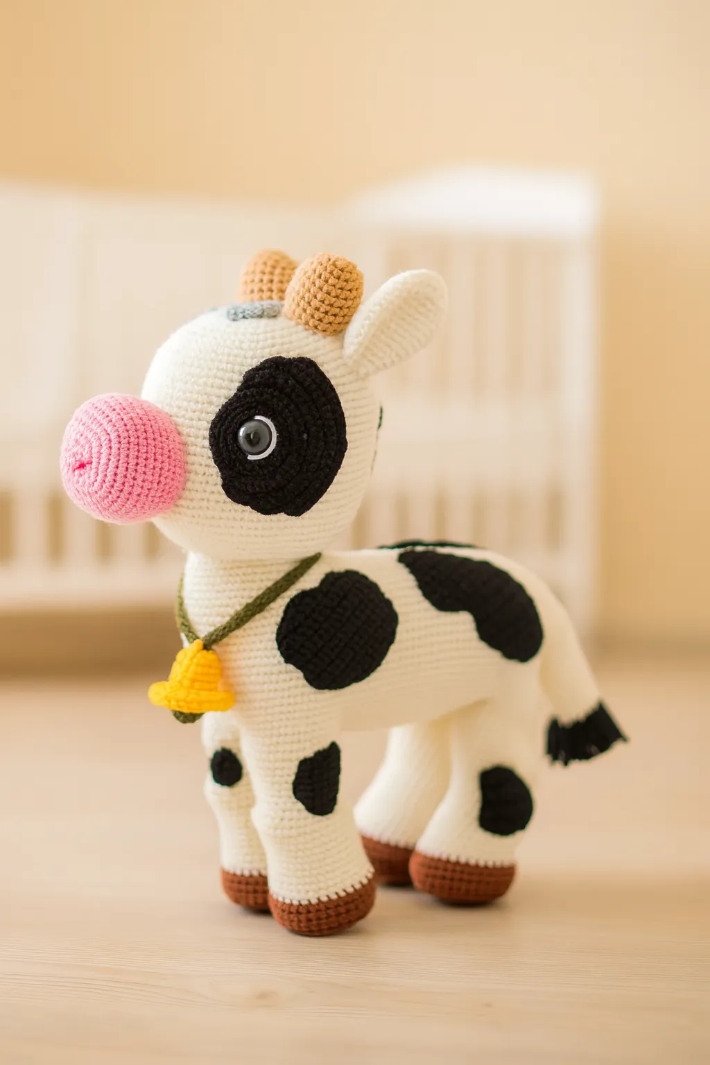 El Yapımı Amigurumi Siyah-Beyaz Oyuncak İnek 