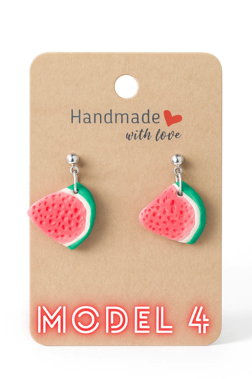 Karpuz Küpe – El Yapımı Polimer Kil, Paslanmaz Çelik Aparatlı