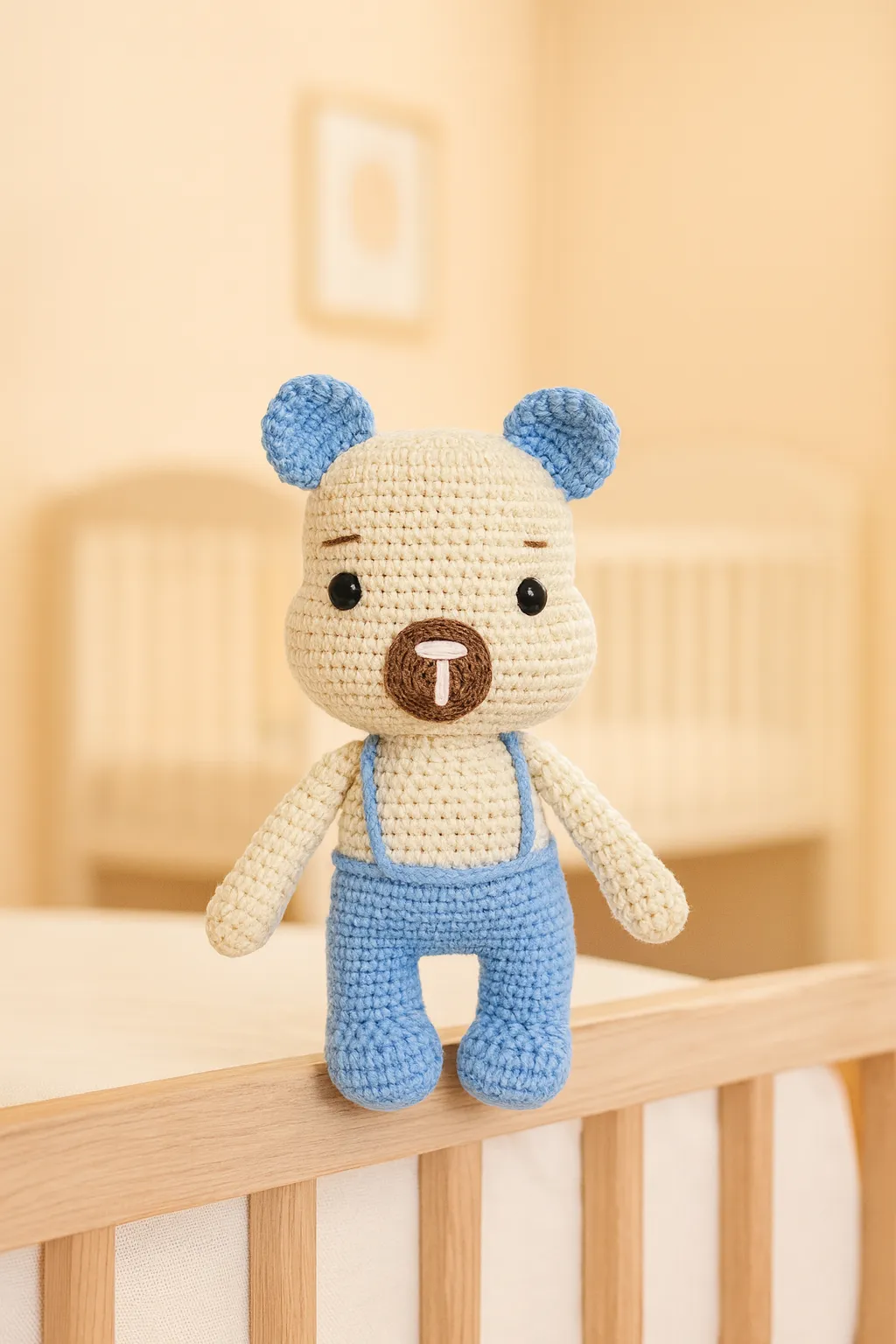 El Örgüsü Amigurumi Mavi Tulumlu Ayıcık – 30 cm