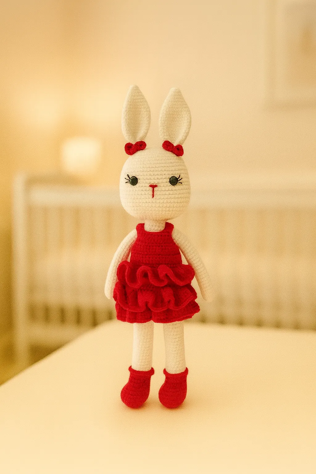 Kırmızı Kıyafetli Tavşan Amigurumi Oyuncak El Emeği Tasarım