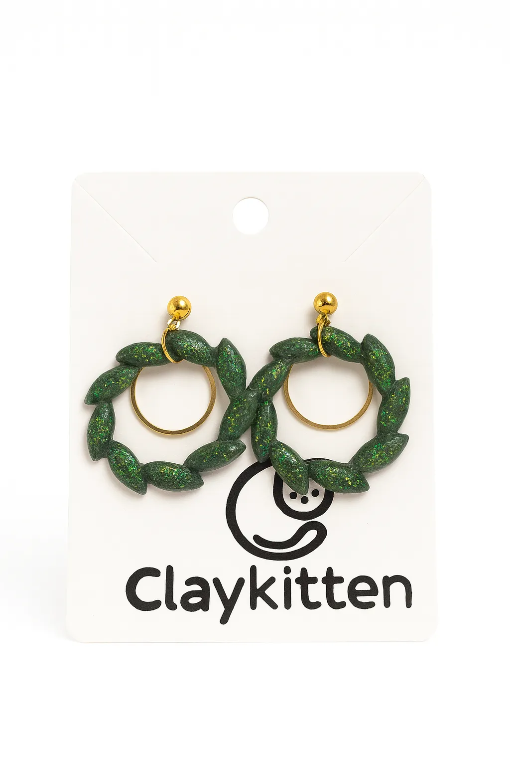 El Yapımı Yeşil Polimer Kil Küpe – Gold Aksesuarlı Simli Tasarım