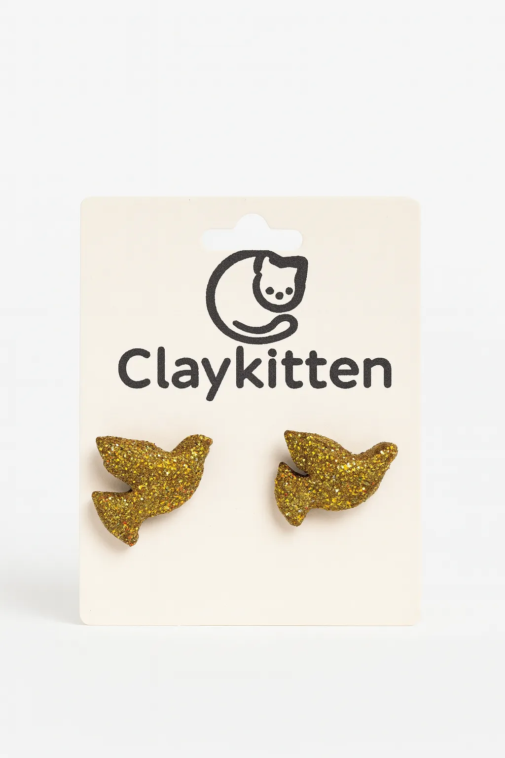 Altın Renkli Kuş Formlu Polimer Kil Küpe | El Yapımı & Antialerjenik