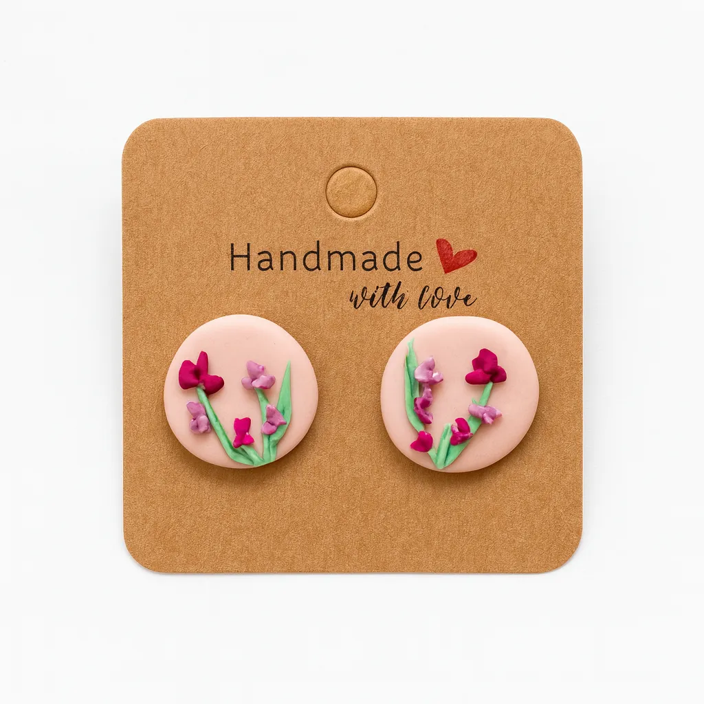 Yağlı Boya Efektli El Yapımı Küpe  Tablo Dokulu Çivili Küpe 2