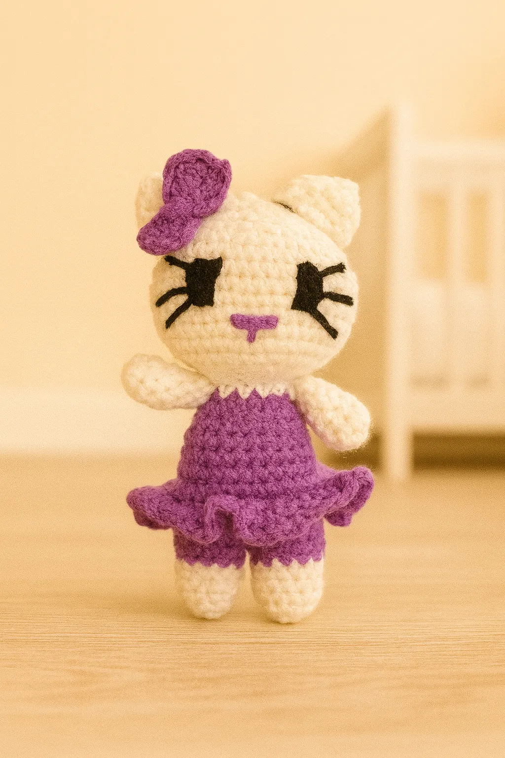 El Yapımı Amigurumi Mor Elbiseli Kedi Oyuncak | Tığ İşi Sevimli Kedi Bebek