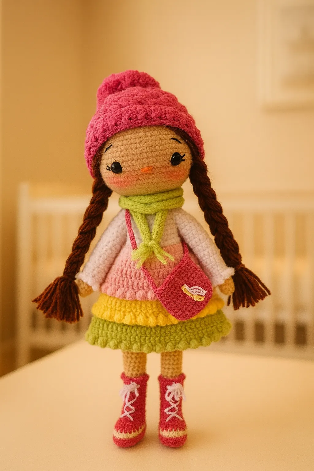 Renkli Miniş – El Yapımı Amigurumi Kız Bebek