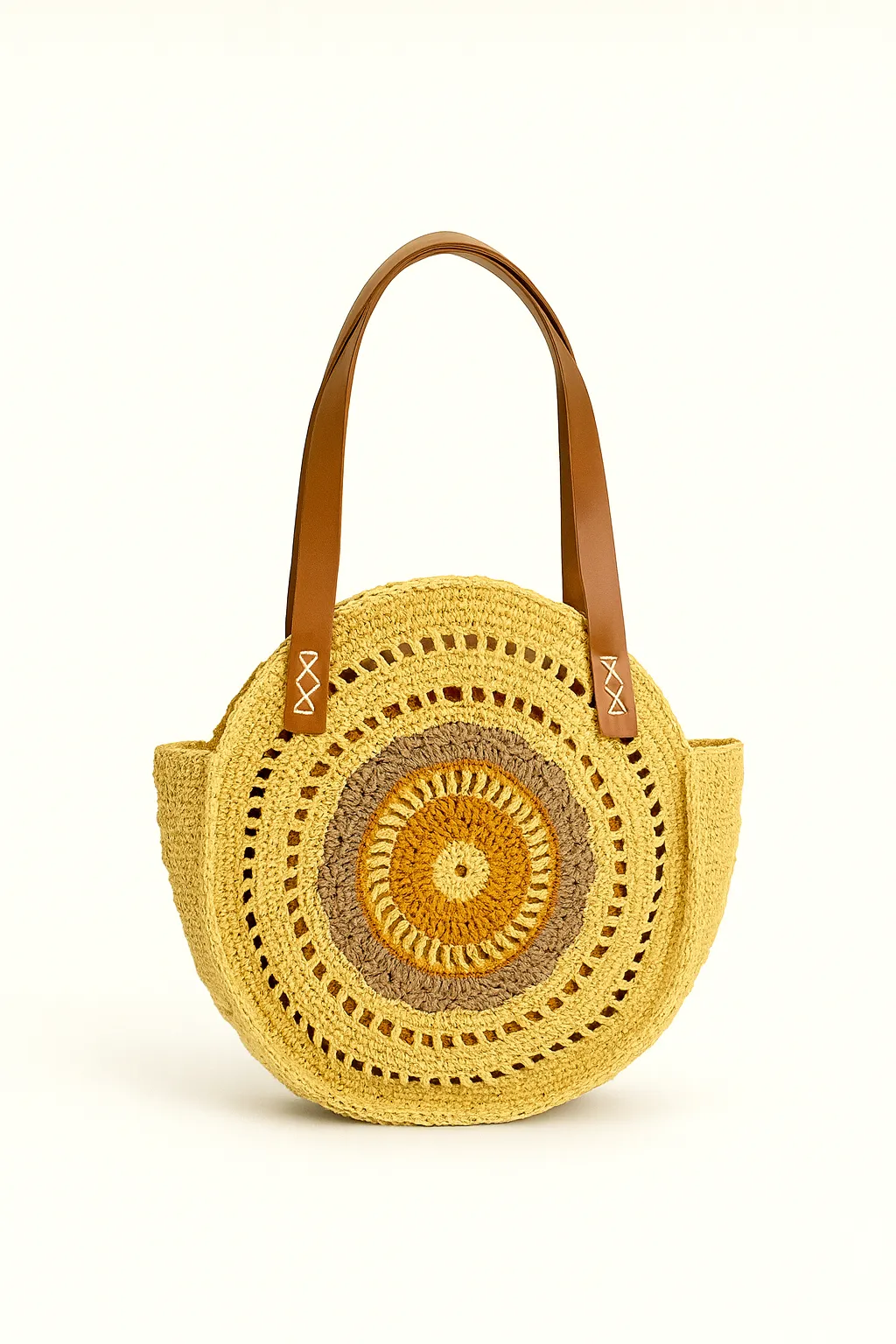 Paper rope bag with leather handle