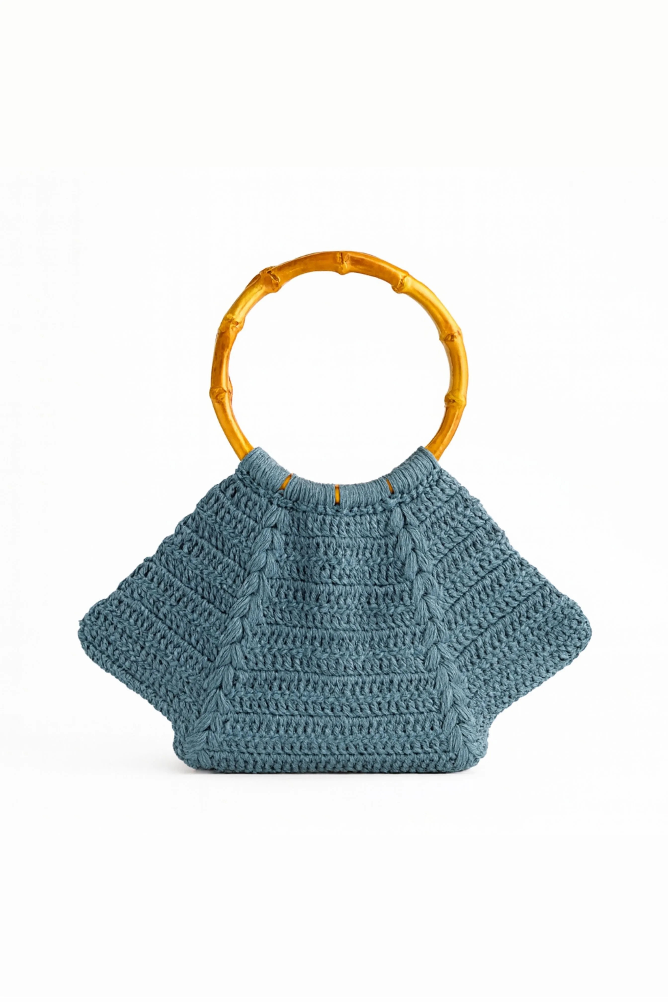 Bambu Saplı El Örgüsü Mavi Çanta