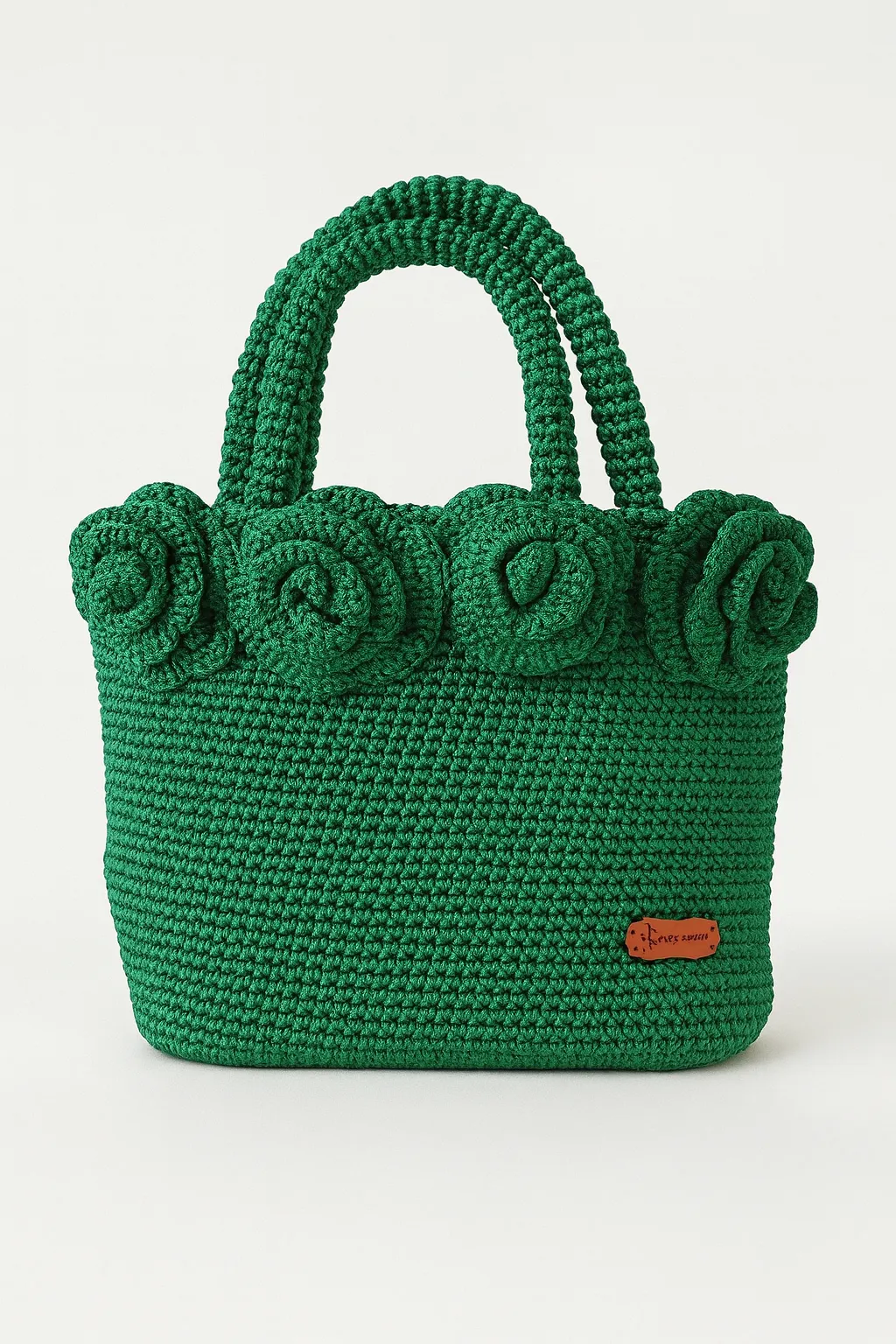 Yeşil Çiçek Detaylı El Örgüsü Çanta – 32x22x11 cm